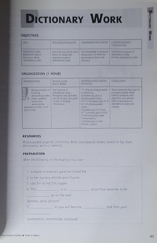 100 Literacy Hours: Year 4