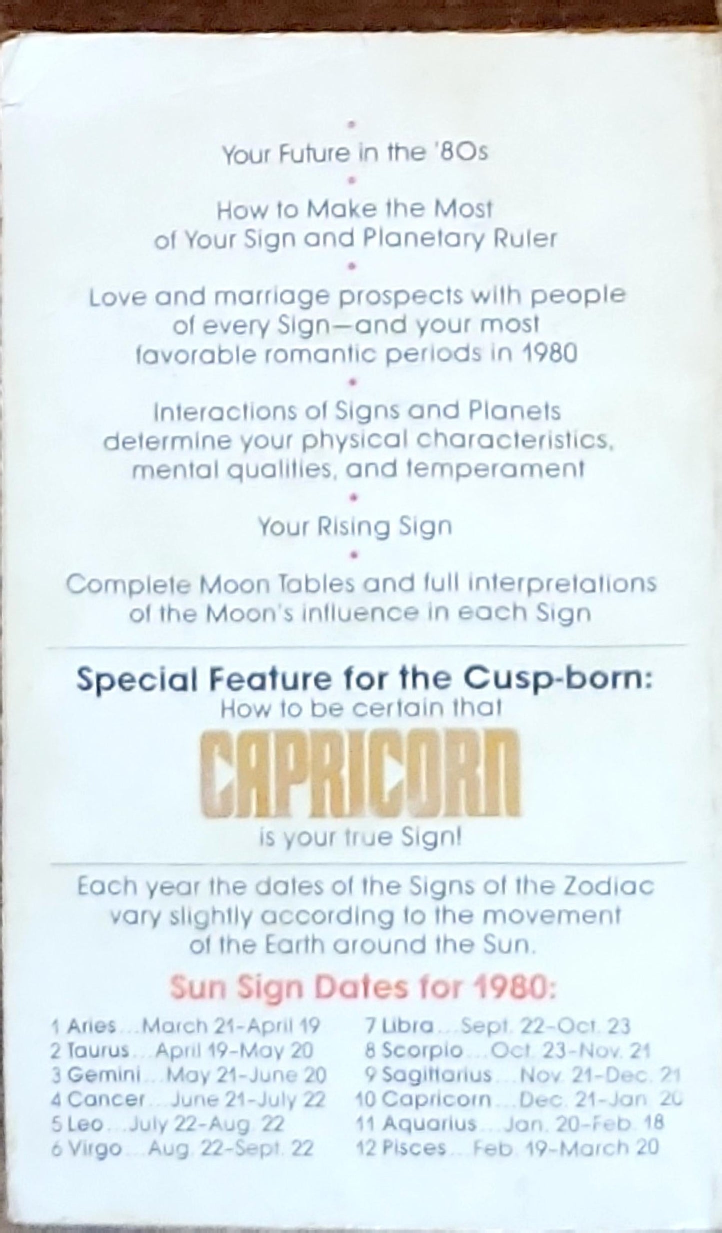 1980 Capricorn Day by Day Horoscope: Your Winning Personality, Luck and Destiny Plus Yearly & Daily Forecasts for 1980 July-December 1979 Dal Forecasts