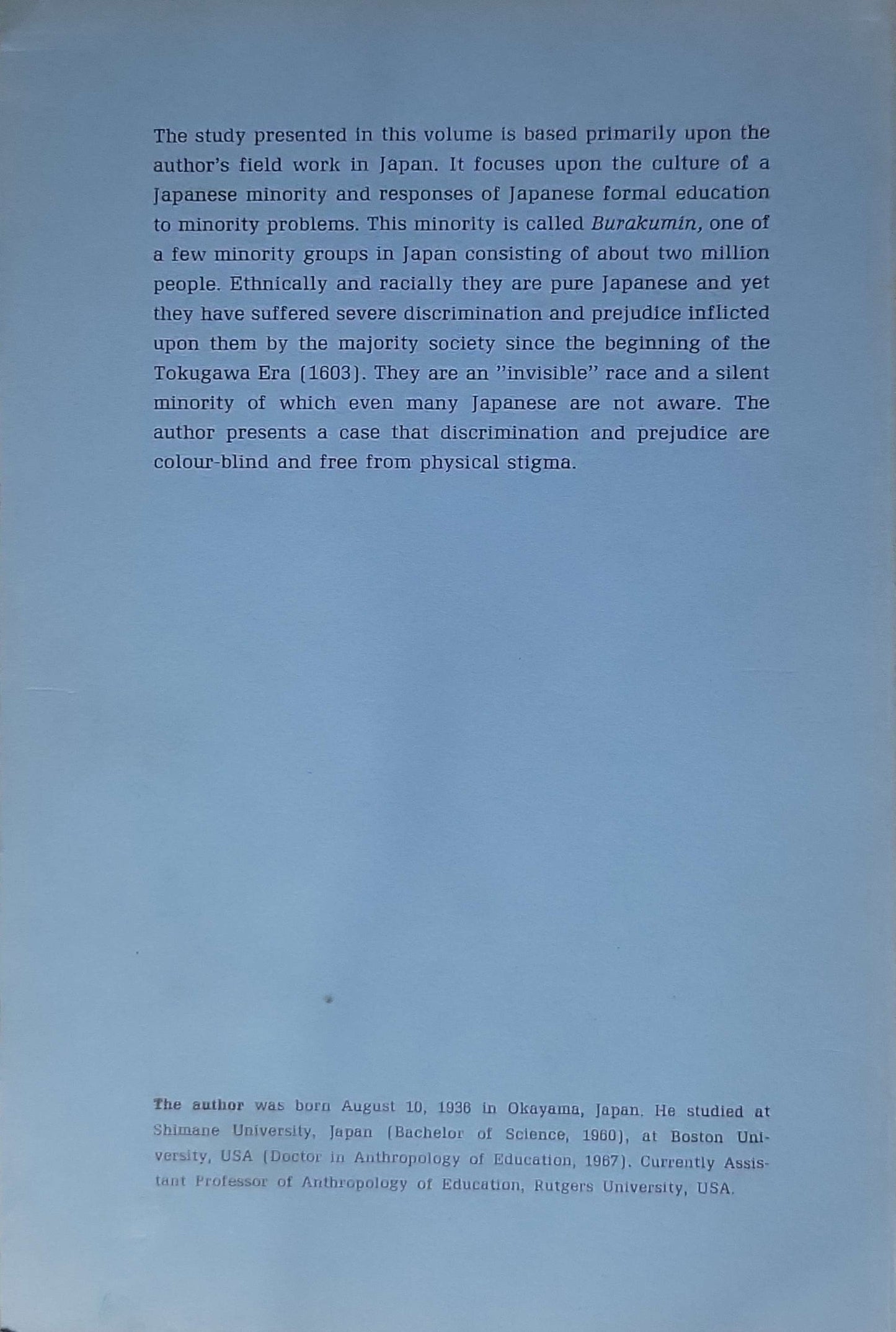 Burakumin: A Japanese Minority and Education (1971) By Nobuo Shimahara