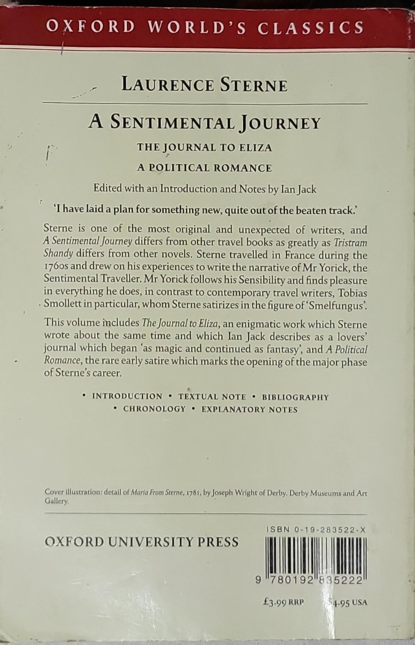 A Sentimental Journey: The Journal to Eliza; A Political Romance By Laurence Sterne