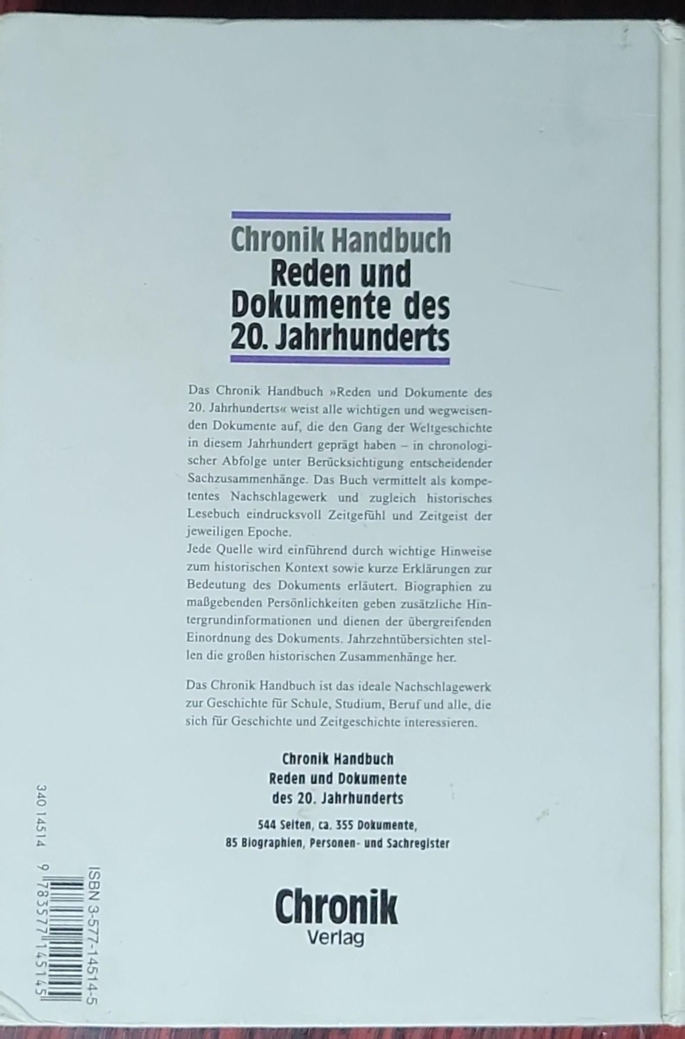 Chronik Handbuch Reden und Dokumente des 20. Jahrhunderts: (Hrsg. Annette Zehnter)