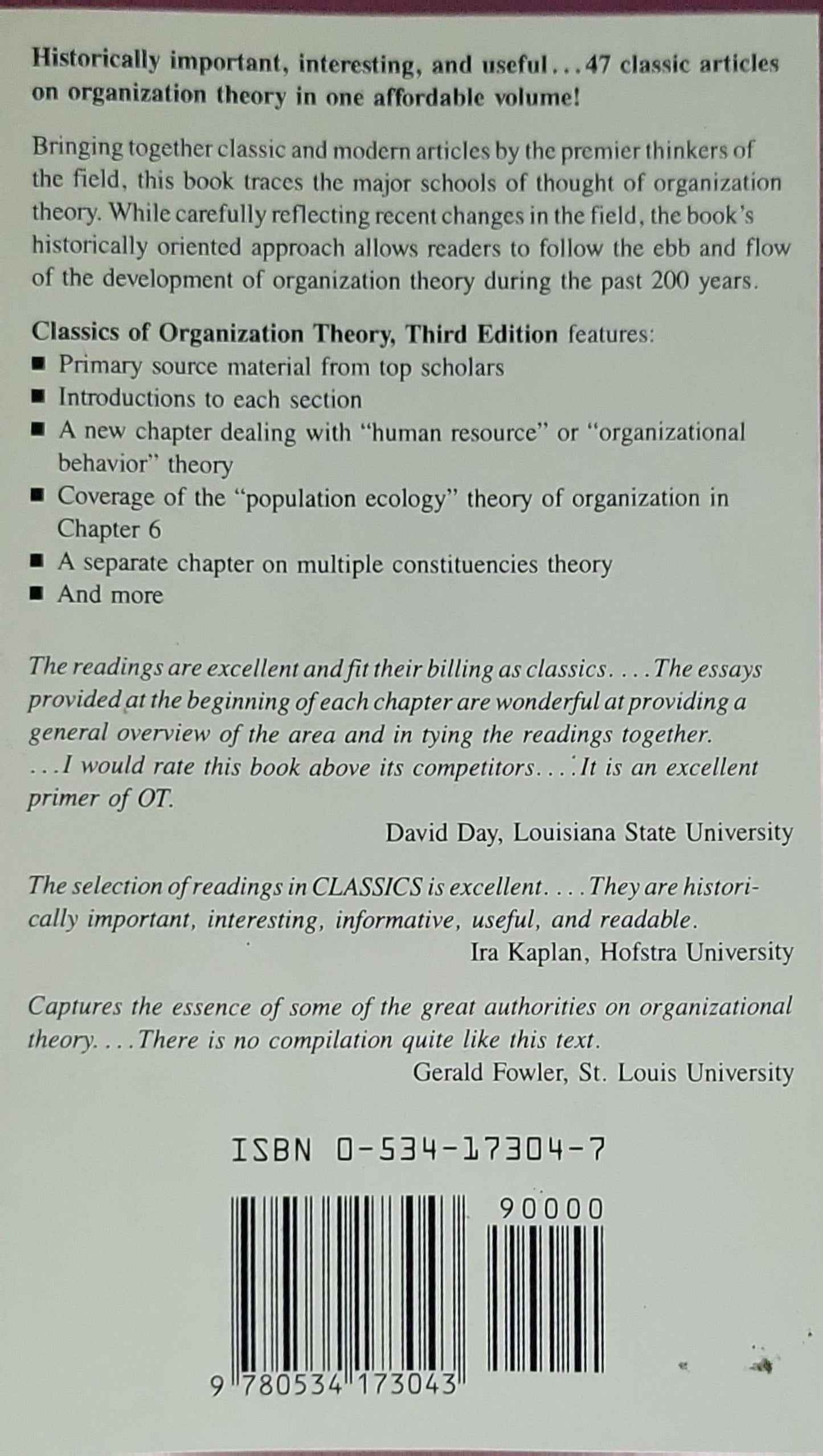 Classics of Organization Theory By Jay M. Shafritz and J. Steven Ott