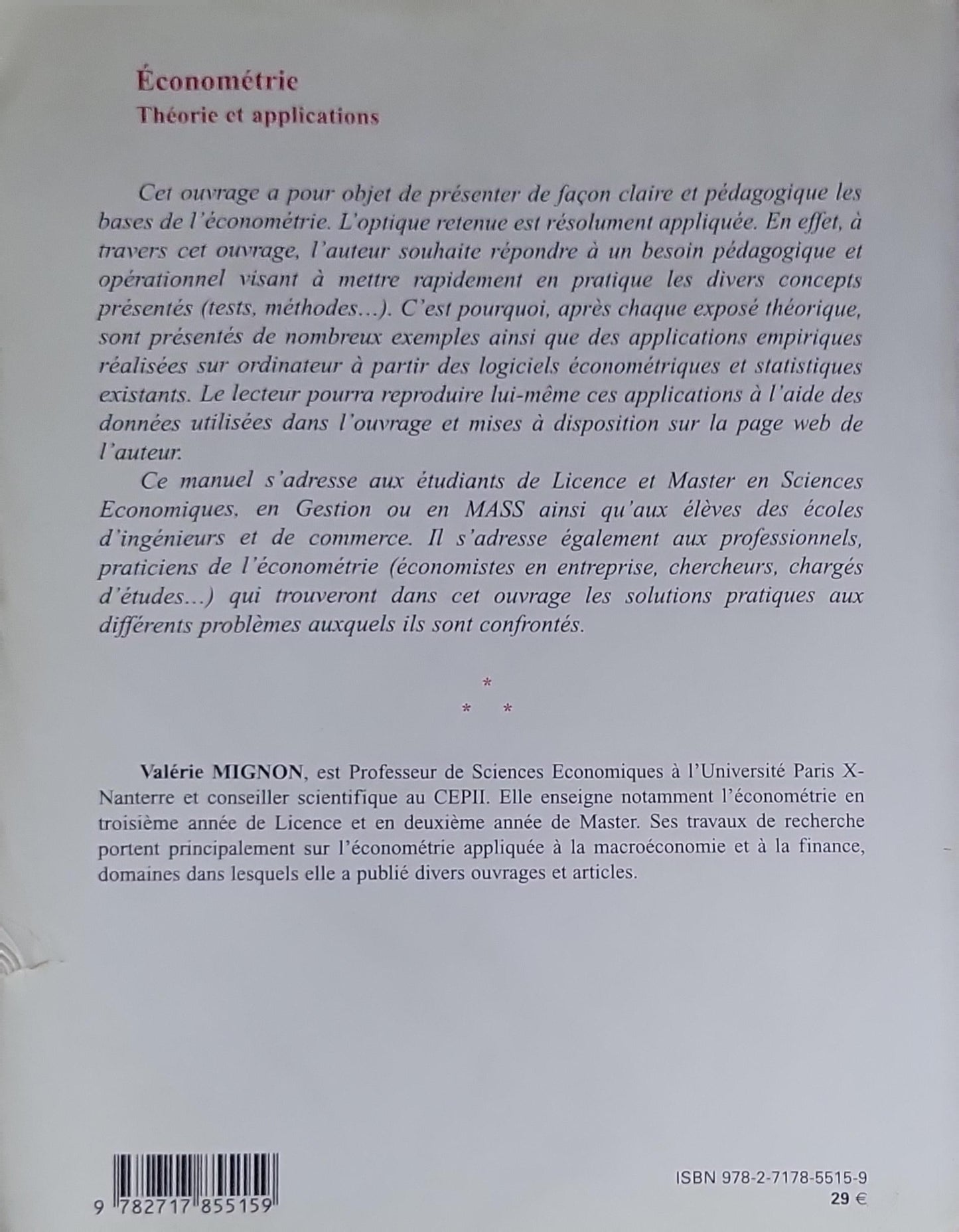 Économétrie: Théorie et applications