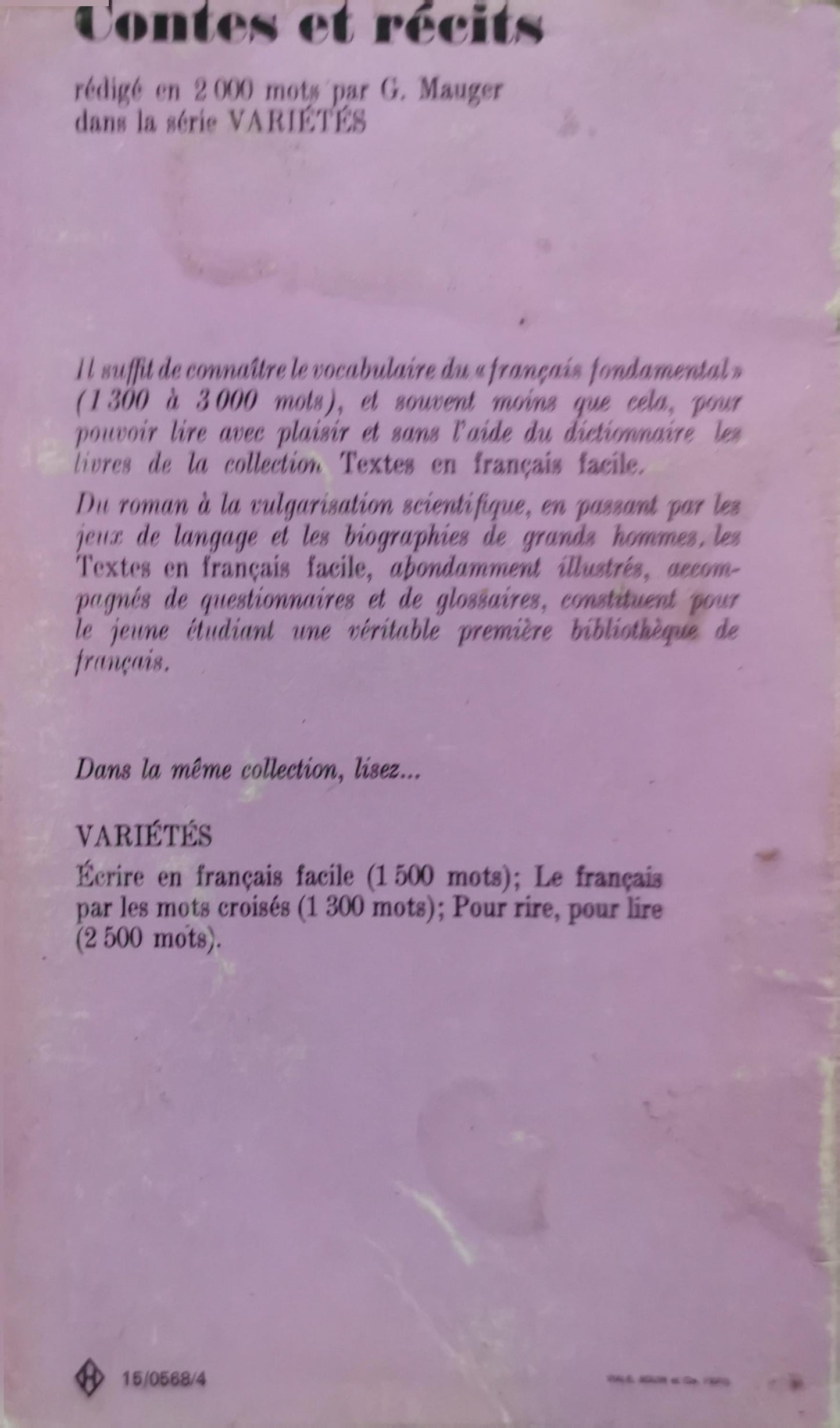 Contes et récits: Textes en français facile By G. Mauger