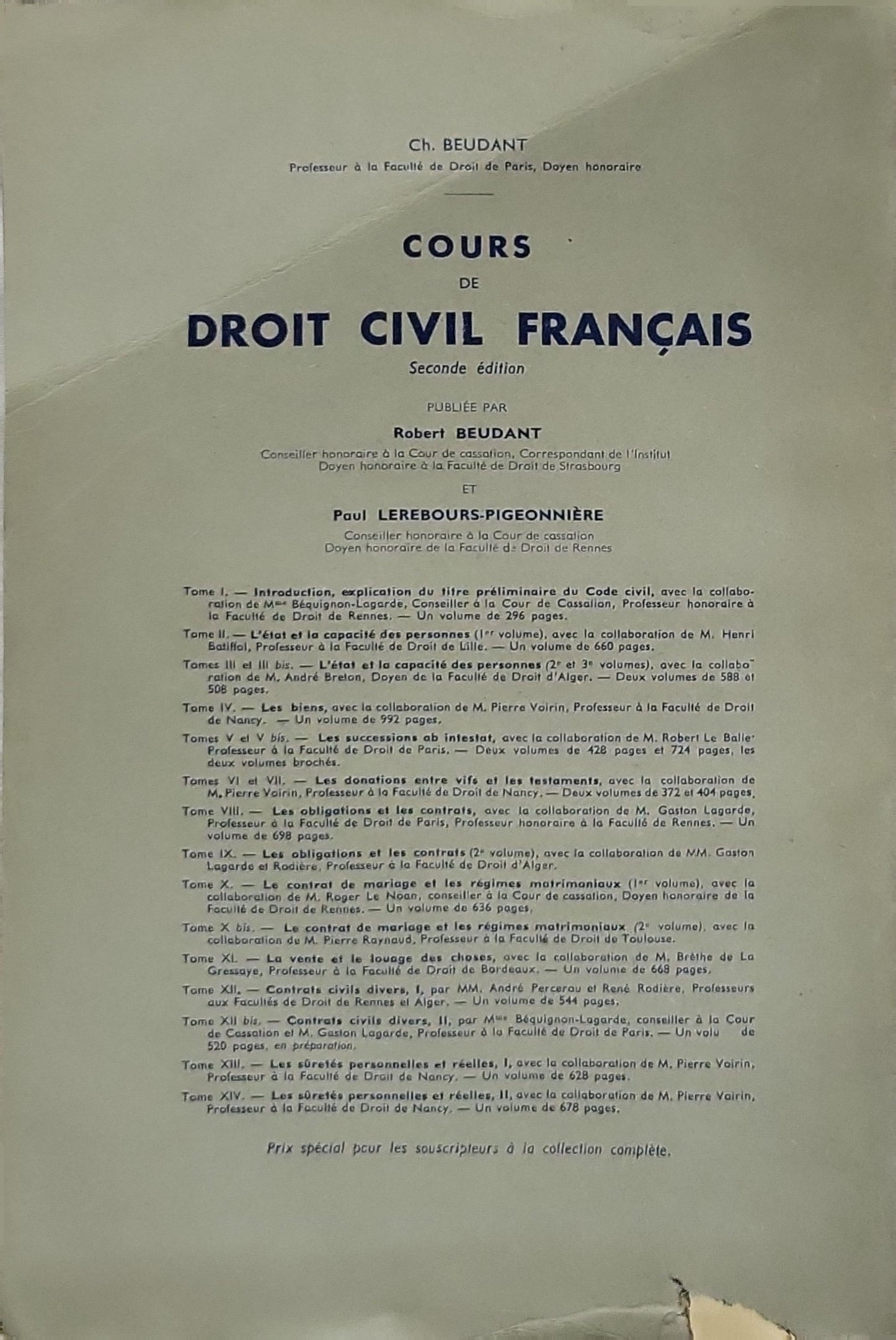 Cours de Droit Civil Français: Seconde édition By Ch. Beudant and Paul Lerebours-Pigeonnière