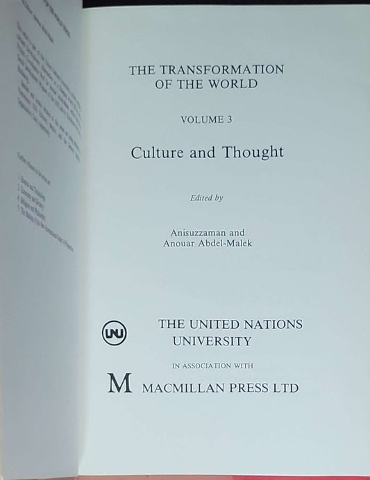 Culture and thought: Volume 3: The Transformation of the World