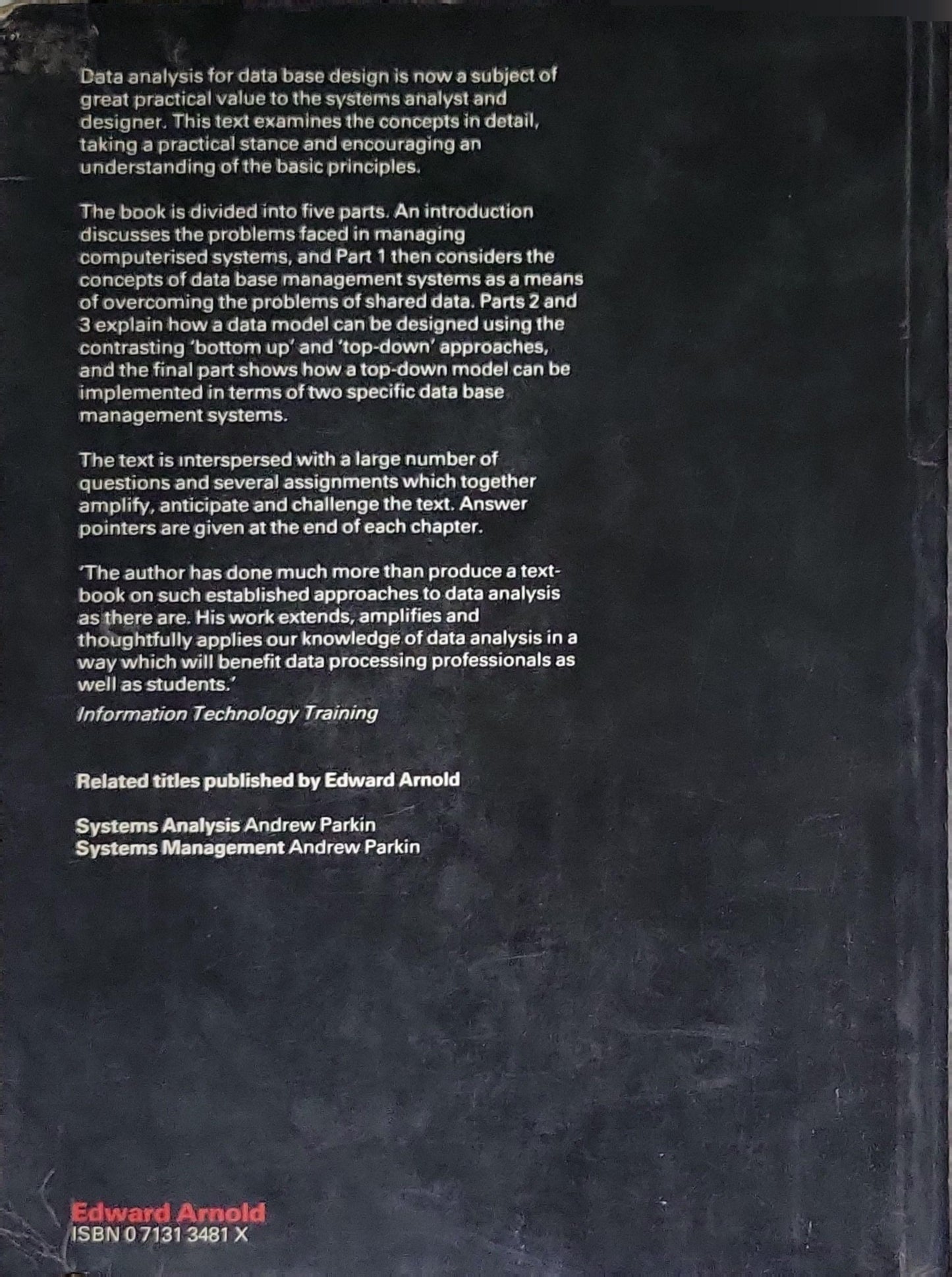 Data Analysis for Data Base Design By D R Howe