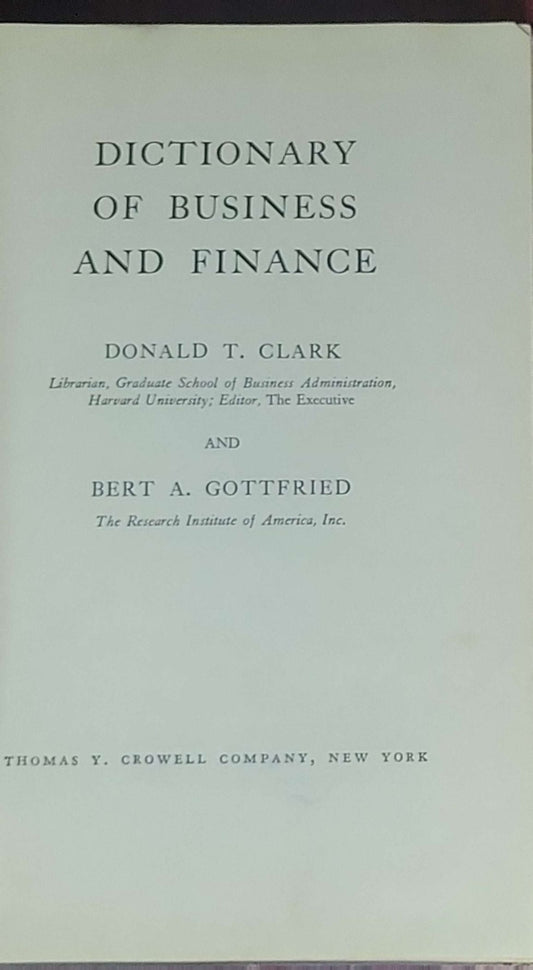 Dictionary of Business and Finance: First edition