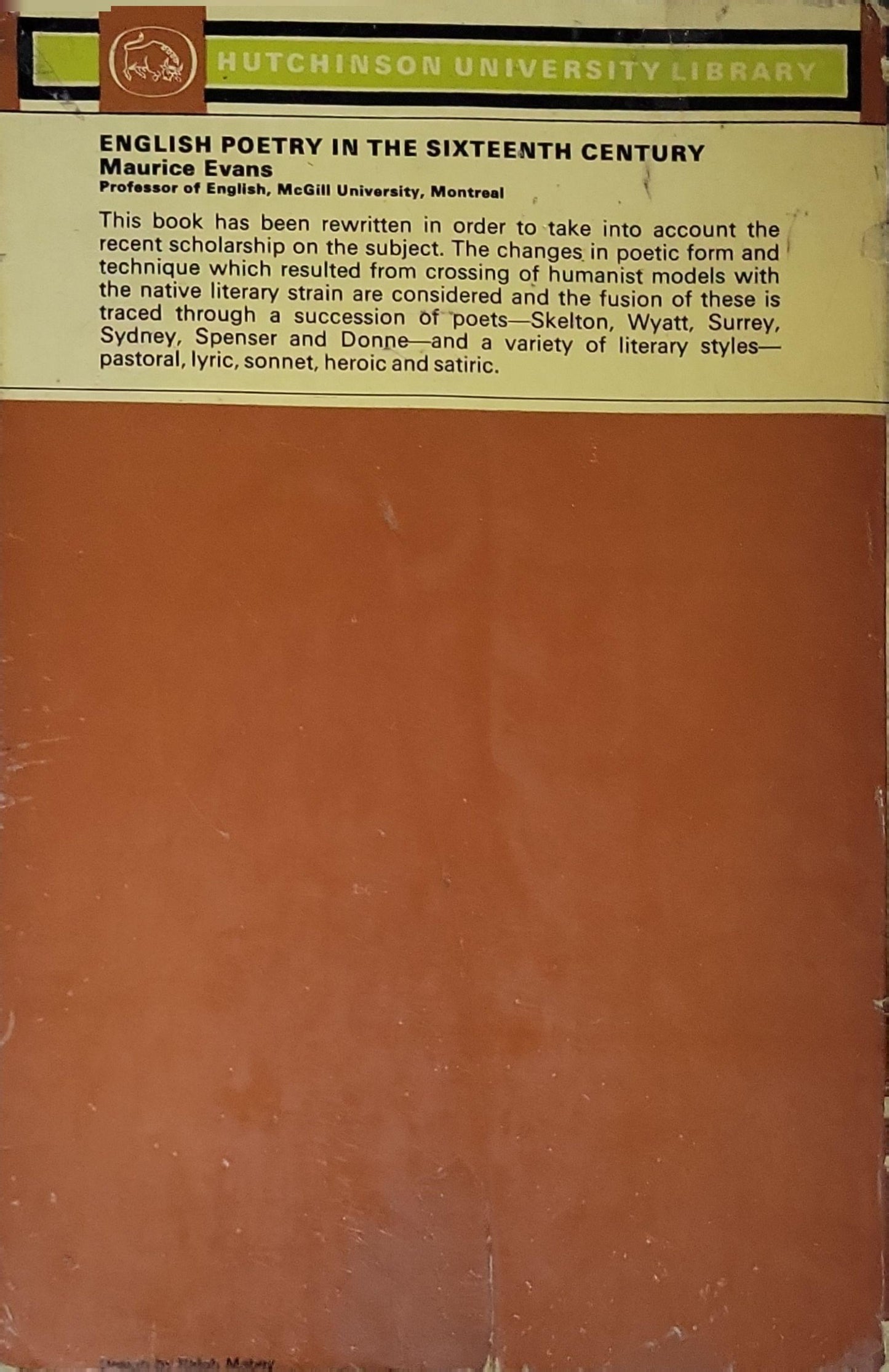 English Poetry in the Sixteenth Century By Maurice Evans