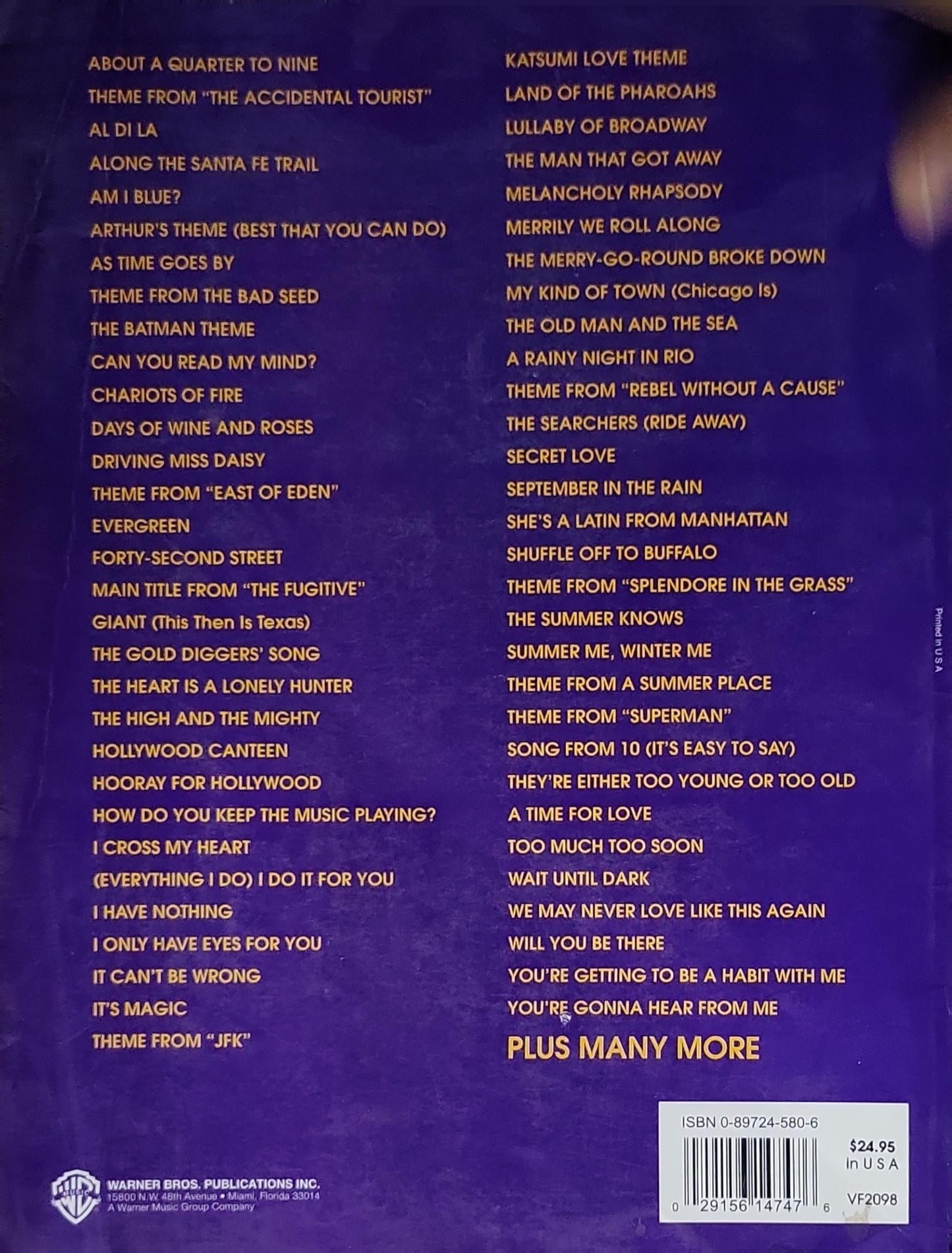 Great Songs from Warner Bros. Movies: Piano/Vocal/Chords