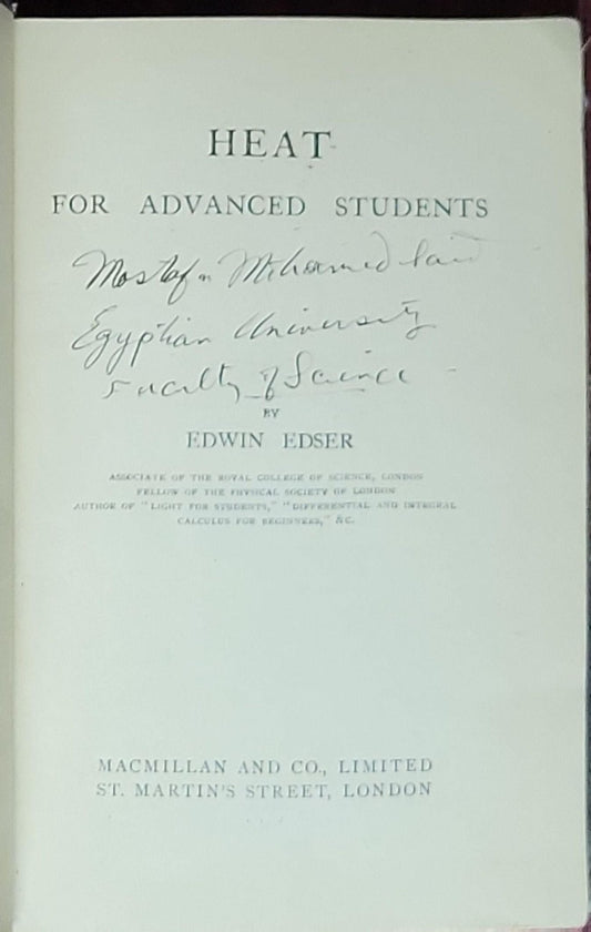 Heat for Advanced Students: (First issued 1899; revised editions onward)