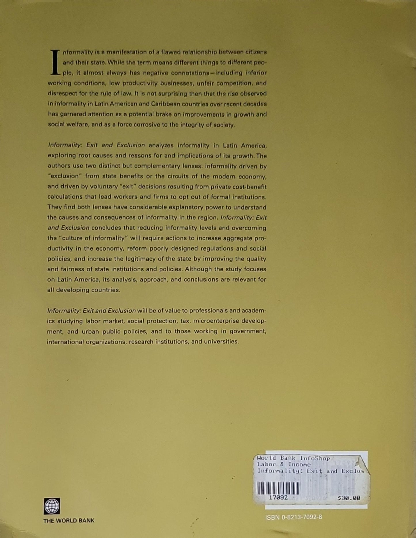 Informality: Exit and Exclusion: Informality: Exit and Exclusion