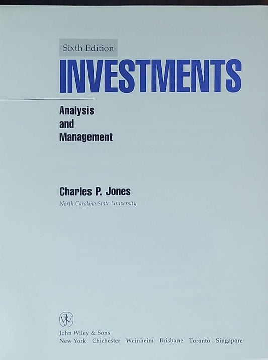Investments: Analysis and Management: Sixth Edition