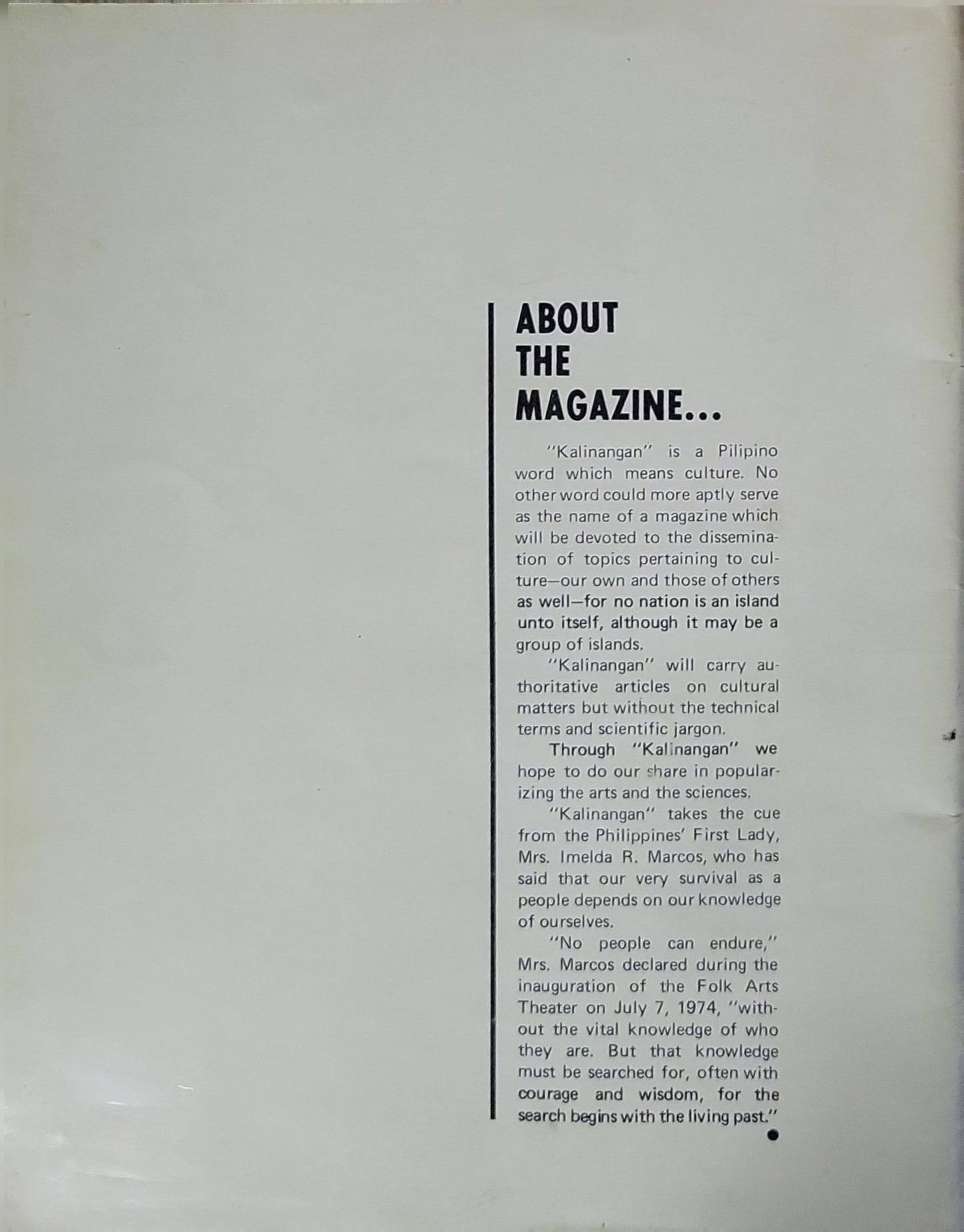 Kalinangan: January–March 1975