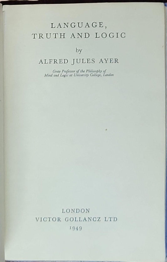 Language, Truth and Logic