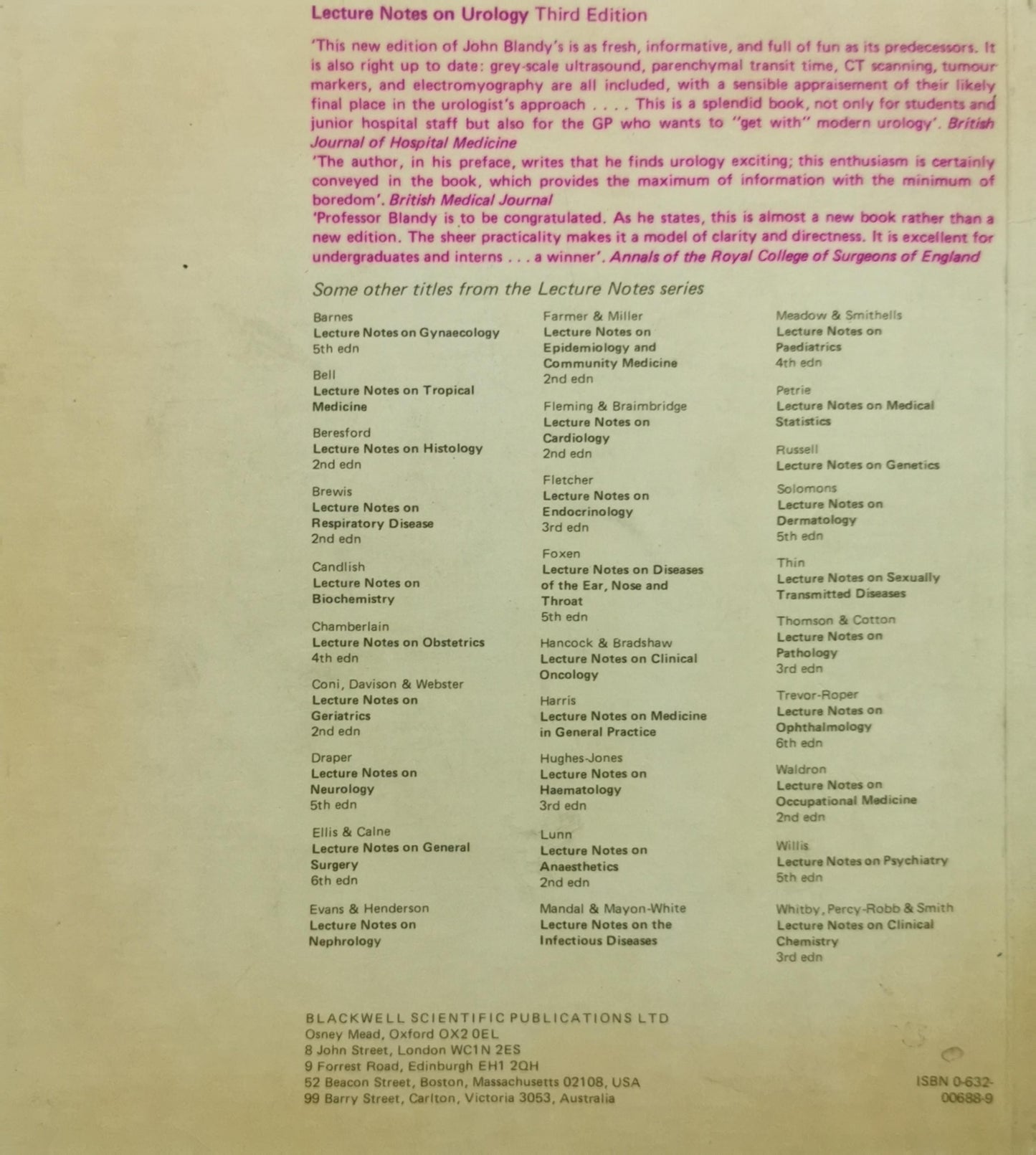 Lecture Notes on Urology By John Blandy