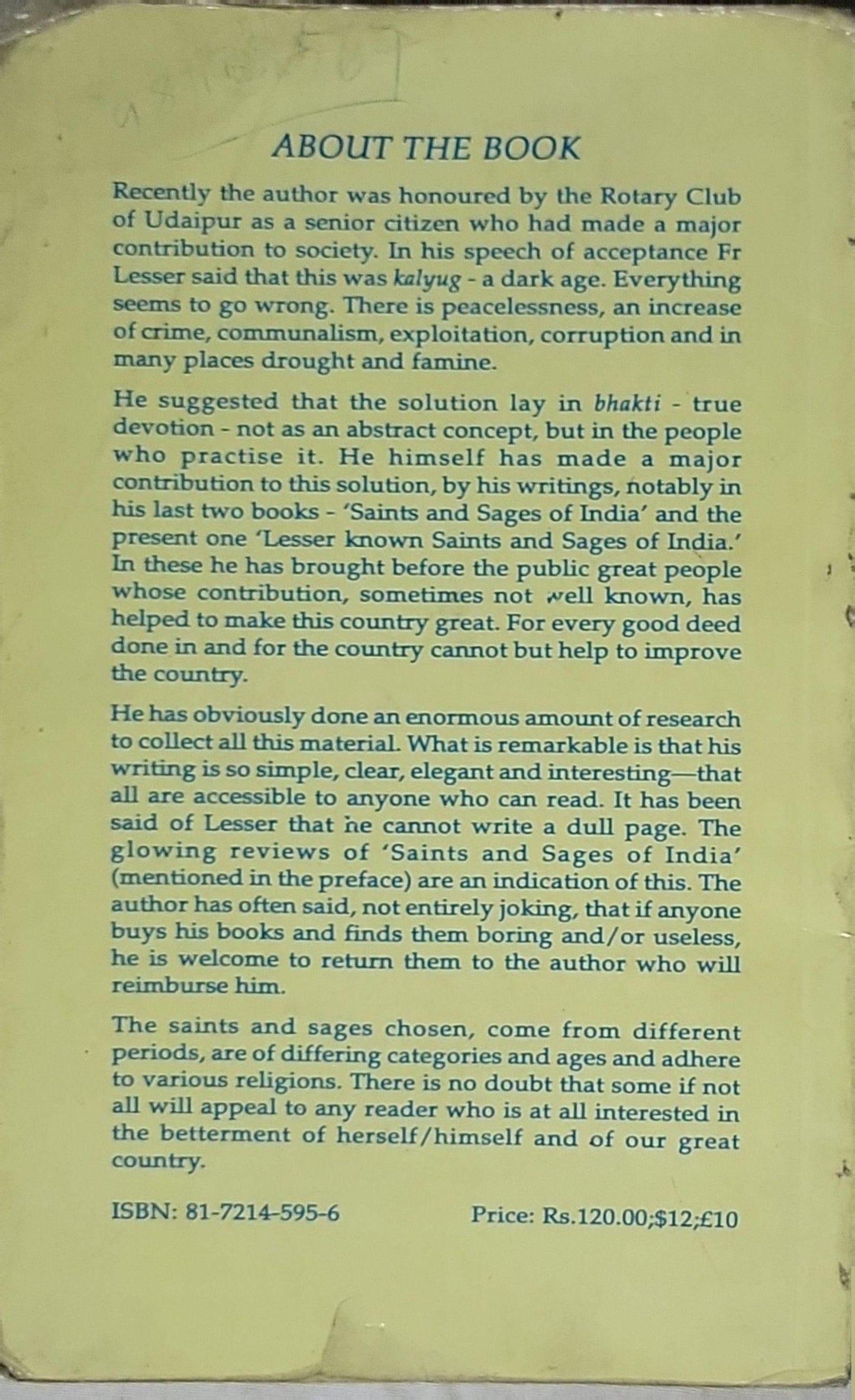 Lesser Known Saints and Sages of India By R. H. Lesser