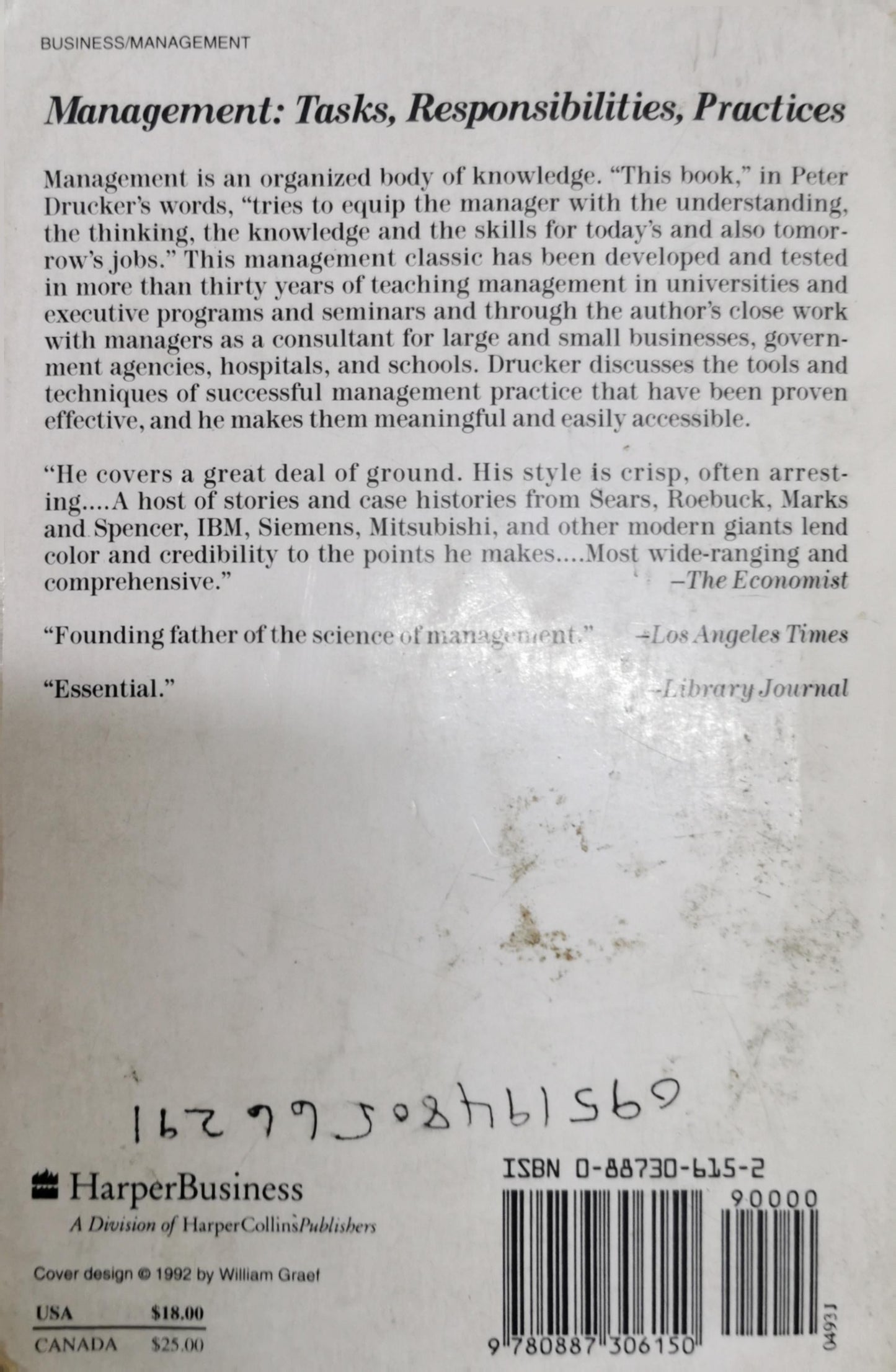 Management: Tasks, Responsibilities, Practices By Peter F. Drucker