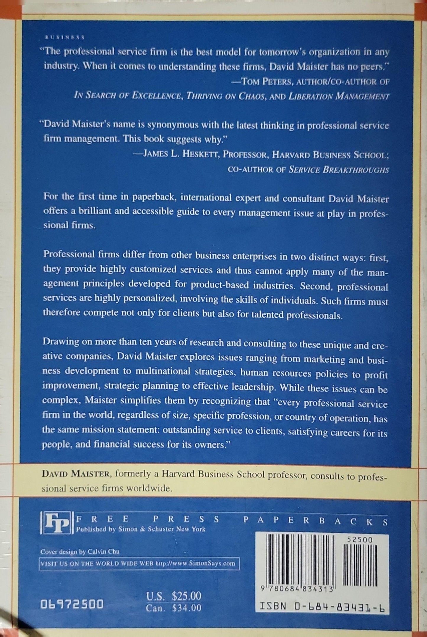 Managing The Professional Service Firm By David H. Maister