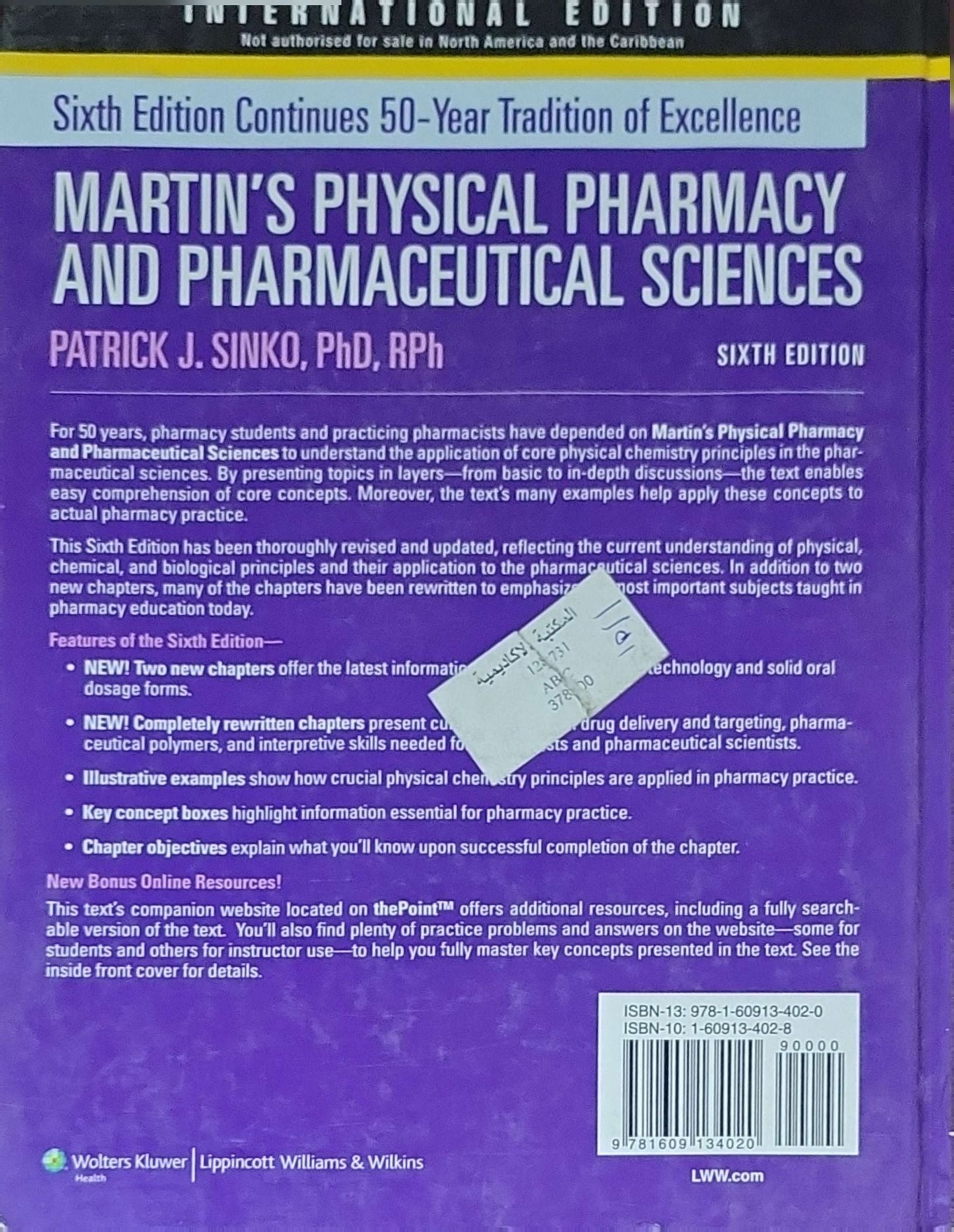 Martin's Physical Pharmacy and Pharmaceutical Sciences: Sixth Edition (International Edition; 50th Anniversary Edition)