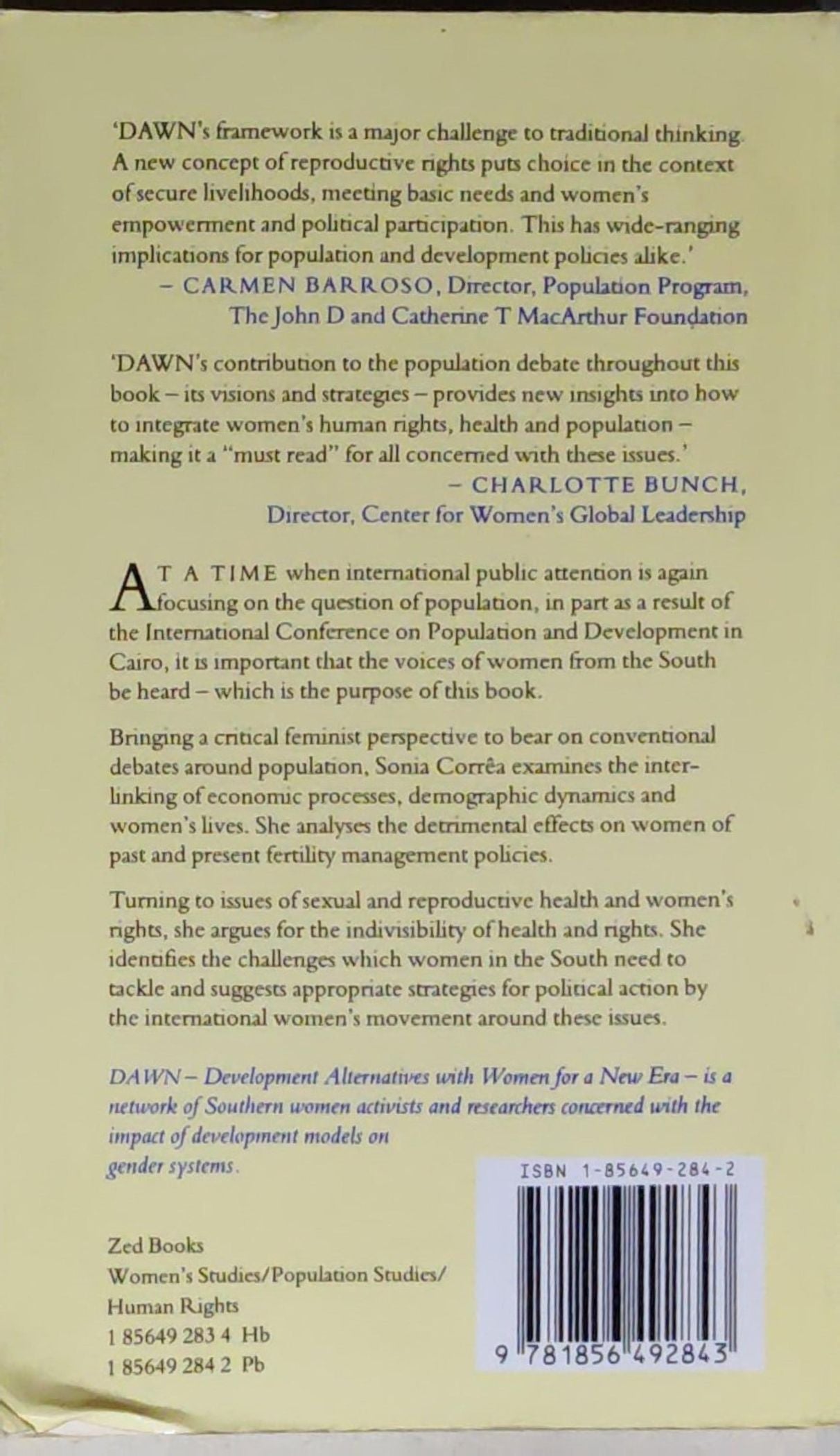 Population and Reproductive Rights: Feminist Perspectives from the South