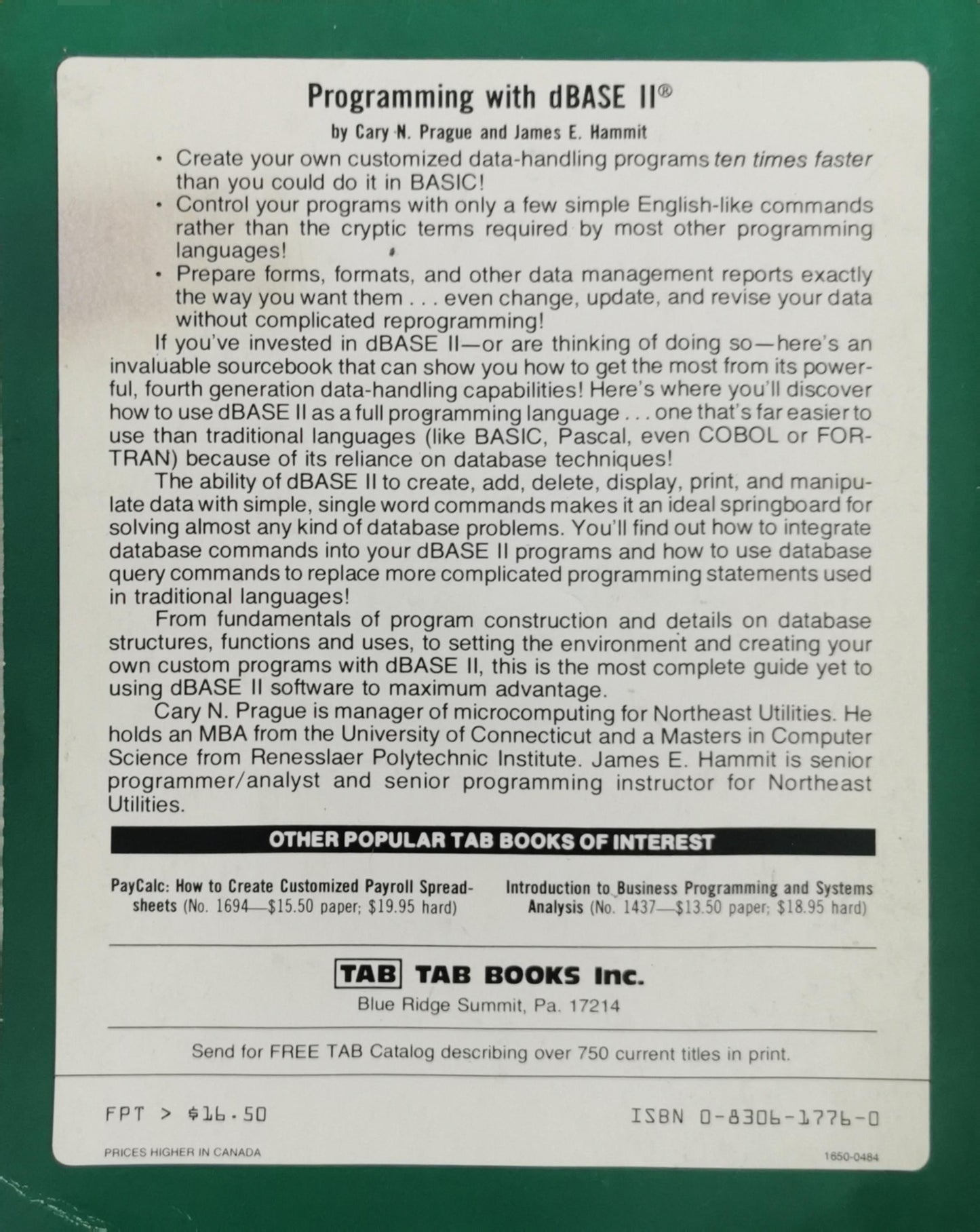 Programming with dBASE II By Cary N. Prague and James E. Hammit