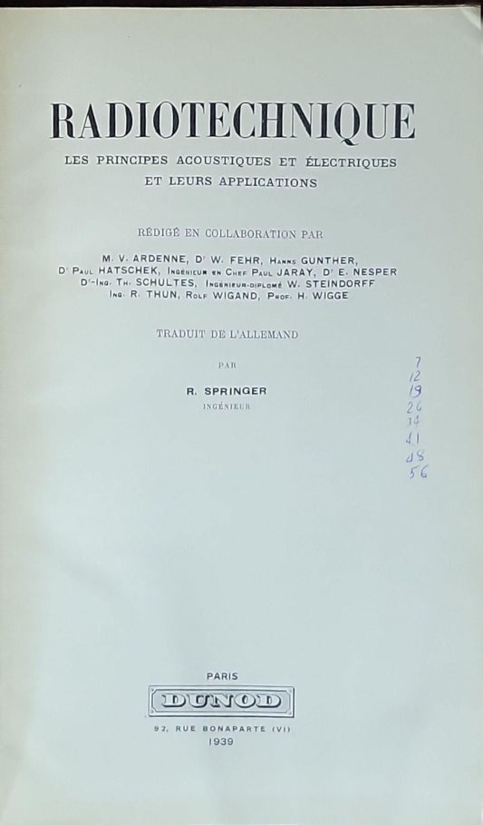 Radiotechnique: Les principes acoustiques et électriques et leurs applications
