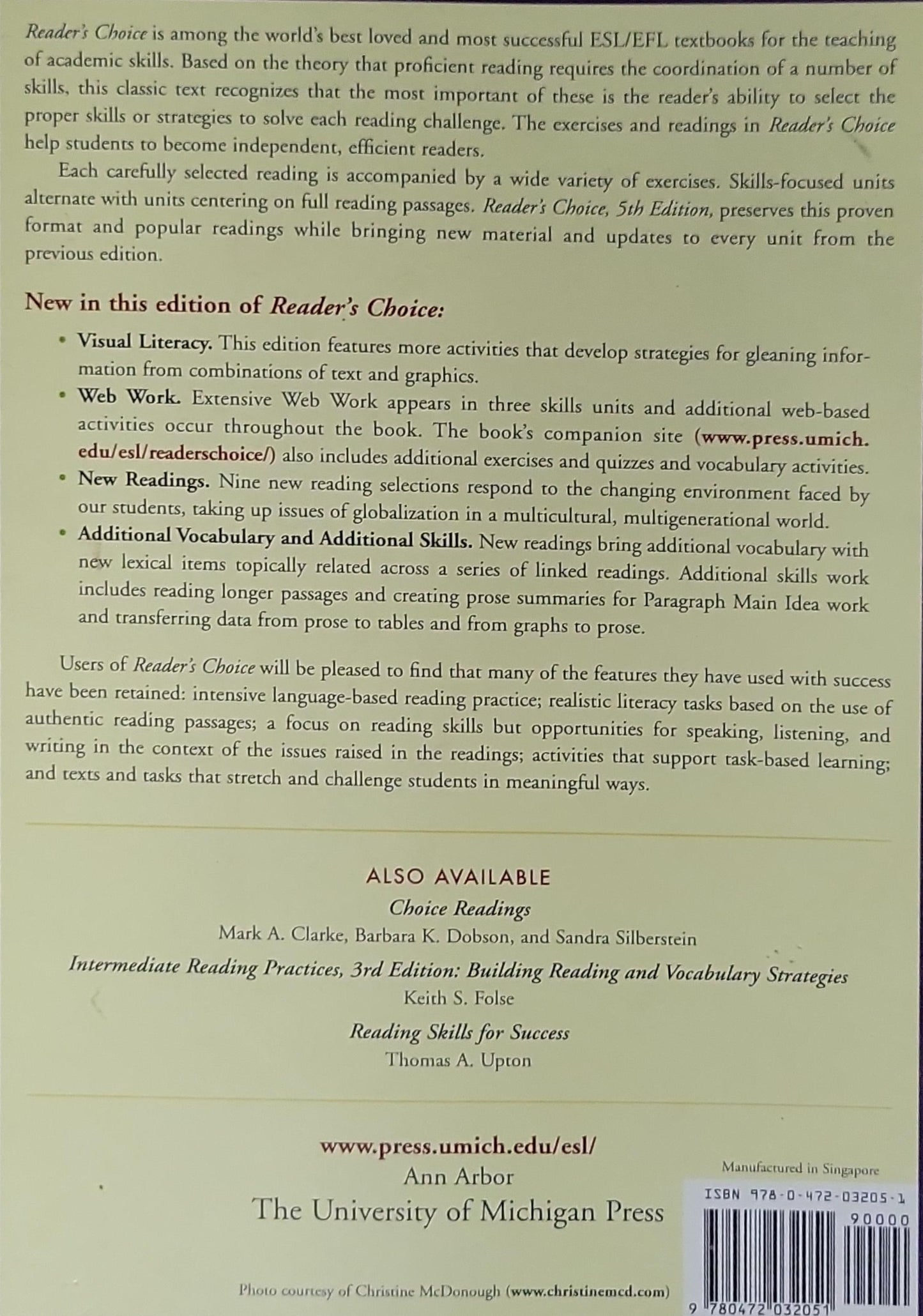 Reader's Choice: 5th Edition By Sandra Silberstein and Barbara K. Dobson and Mark A. Clarke