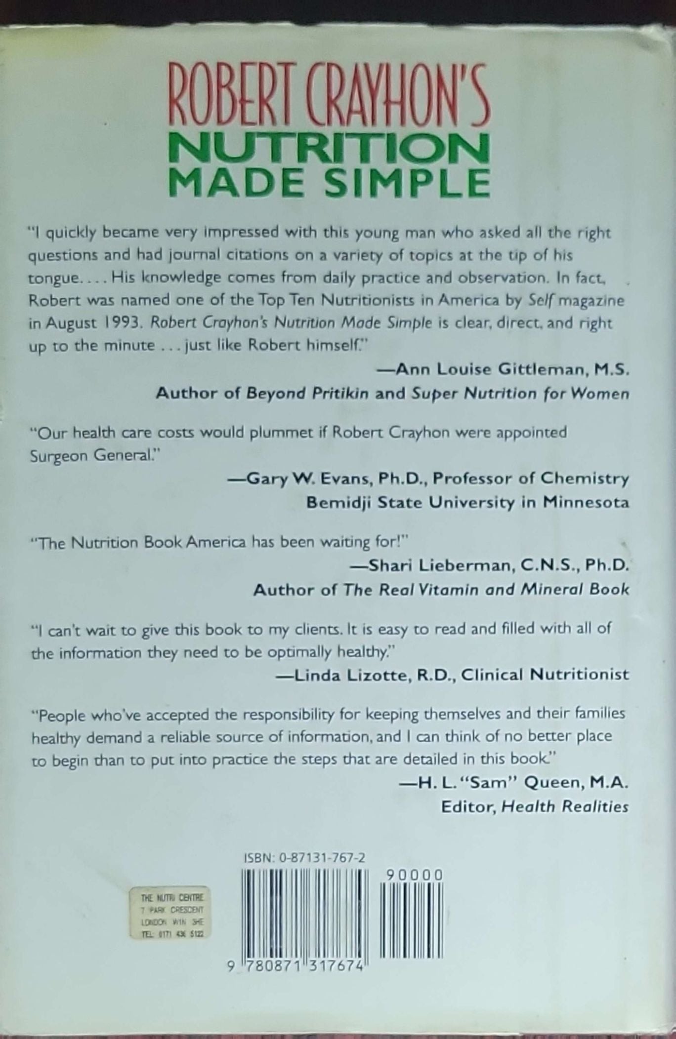 Robert Crayhon's Nutrition Made Simple: A Comprehensive Guide to the Latest Findings in Optimal Nutrition