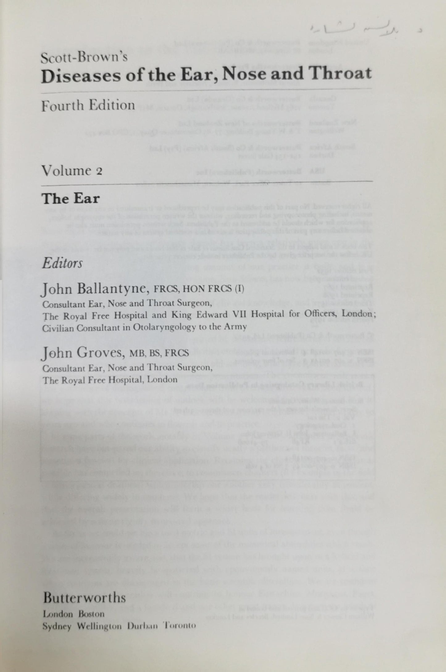 Scott-Brown's Diseases of the Ear, Nose and Throat: Fourth Edition By John Ballantyne and John Groves