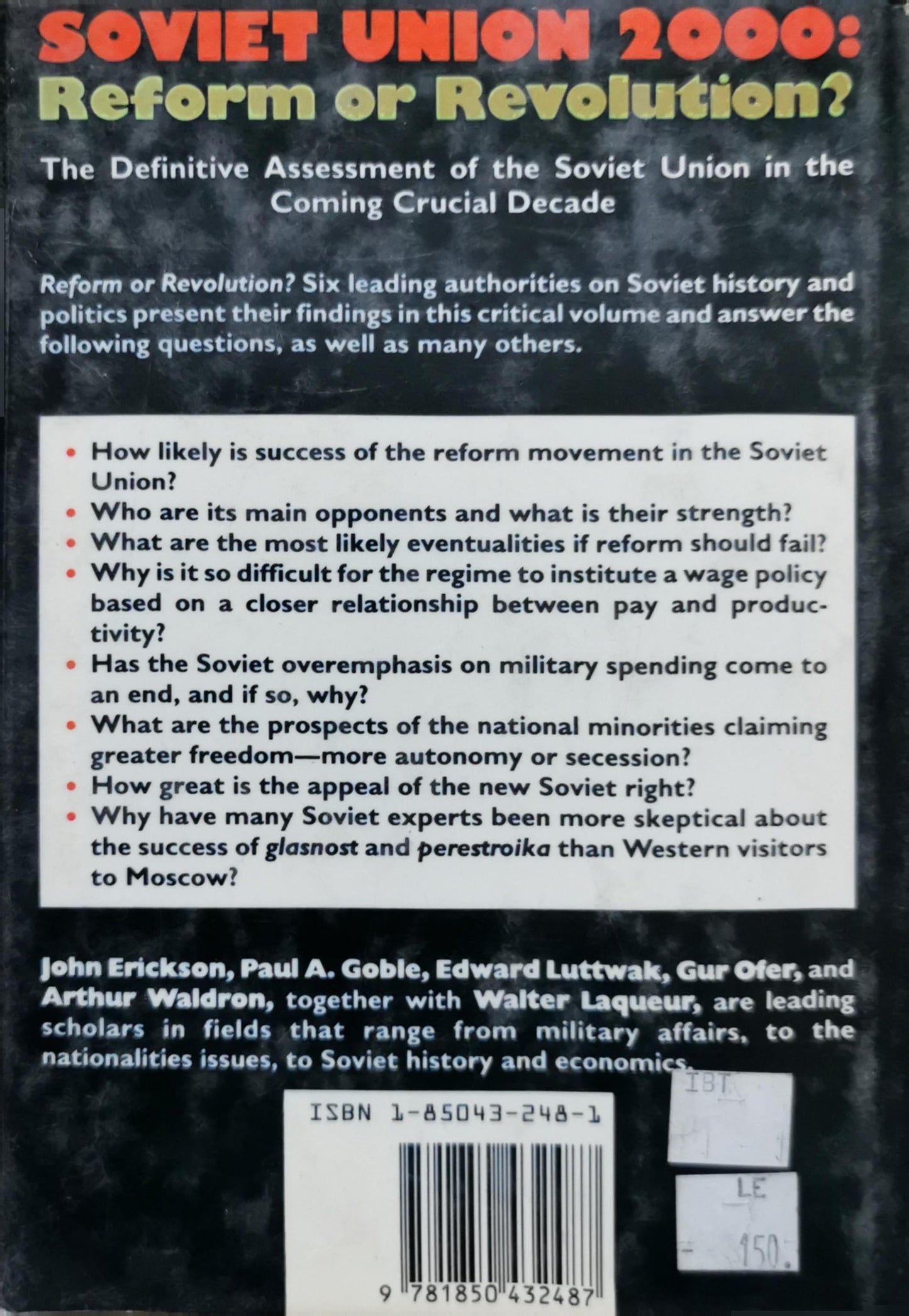 Soviet Union 2000: Reform or Revolution? By Walter Laqueur and John Erickson and Paul A. Goble and Edward Luttwak and Gur Ofer and Arthur Waldron