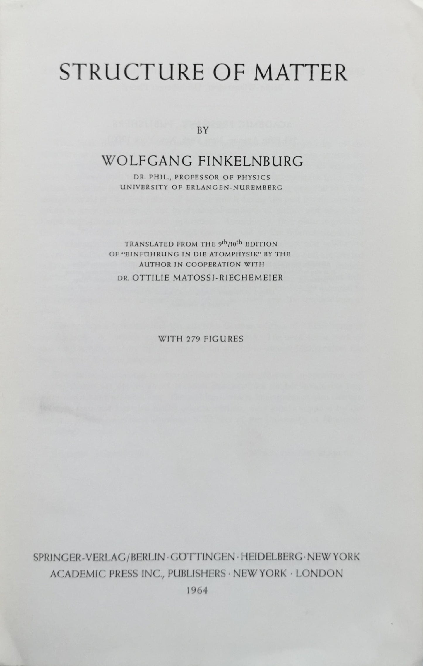 Structure of Matter By Wolfgang Finkelnburg