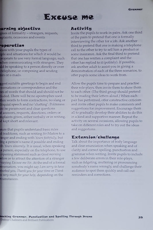 Teaching Grammar, Punctuation and Spelling Through Drama: Visual, Auditory and Kinaesthetic Activities