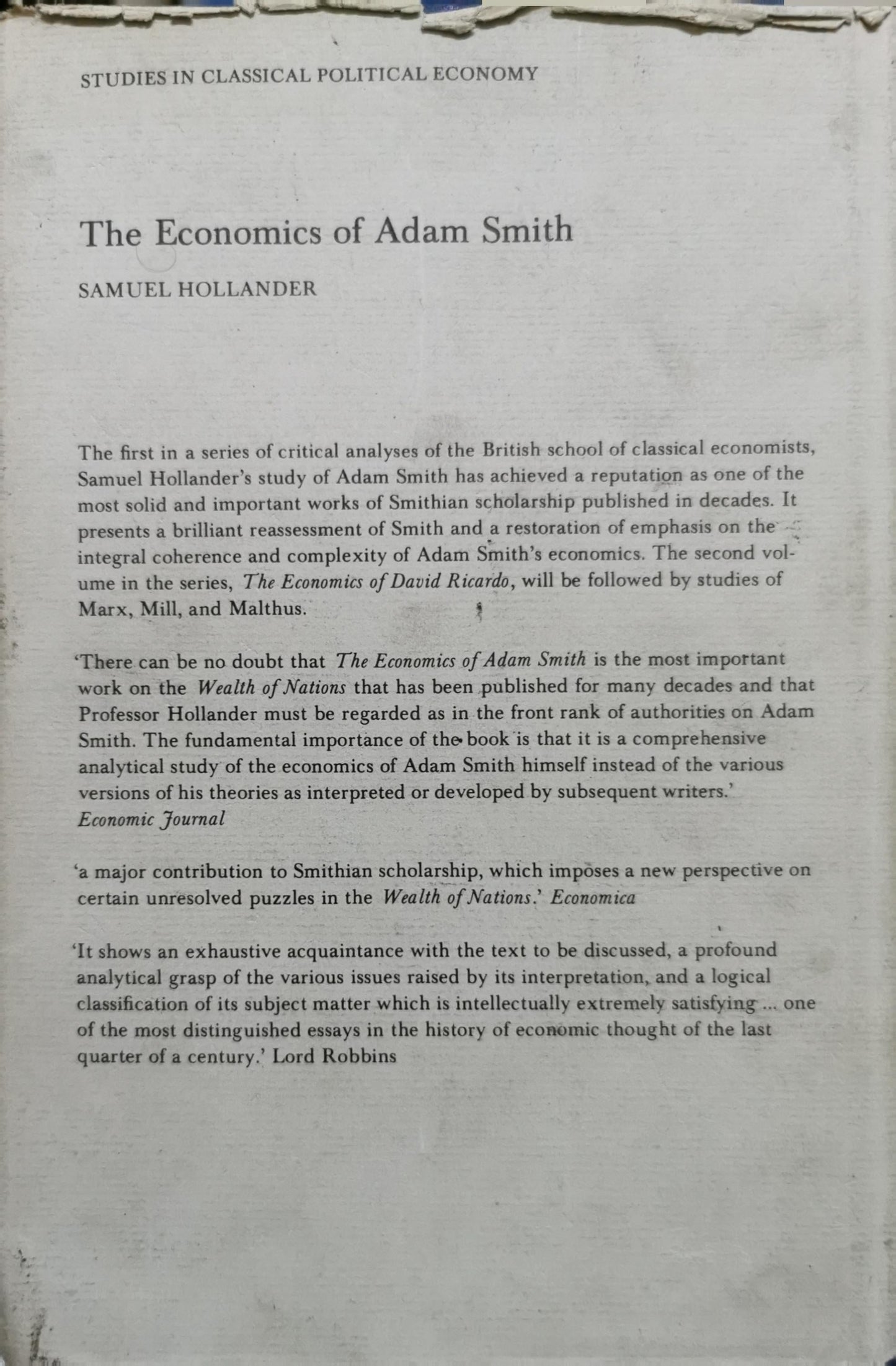 The Economics of David Ricardo By Samuel Hollander