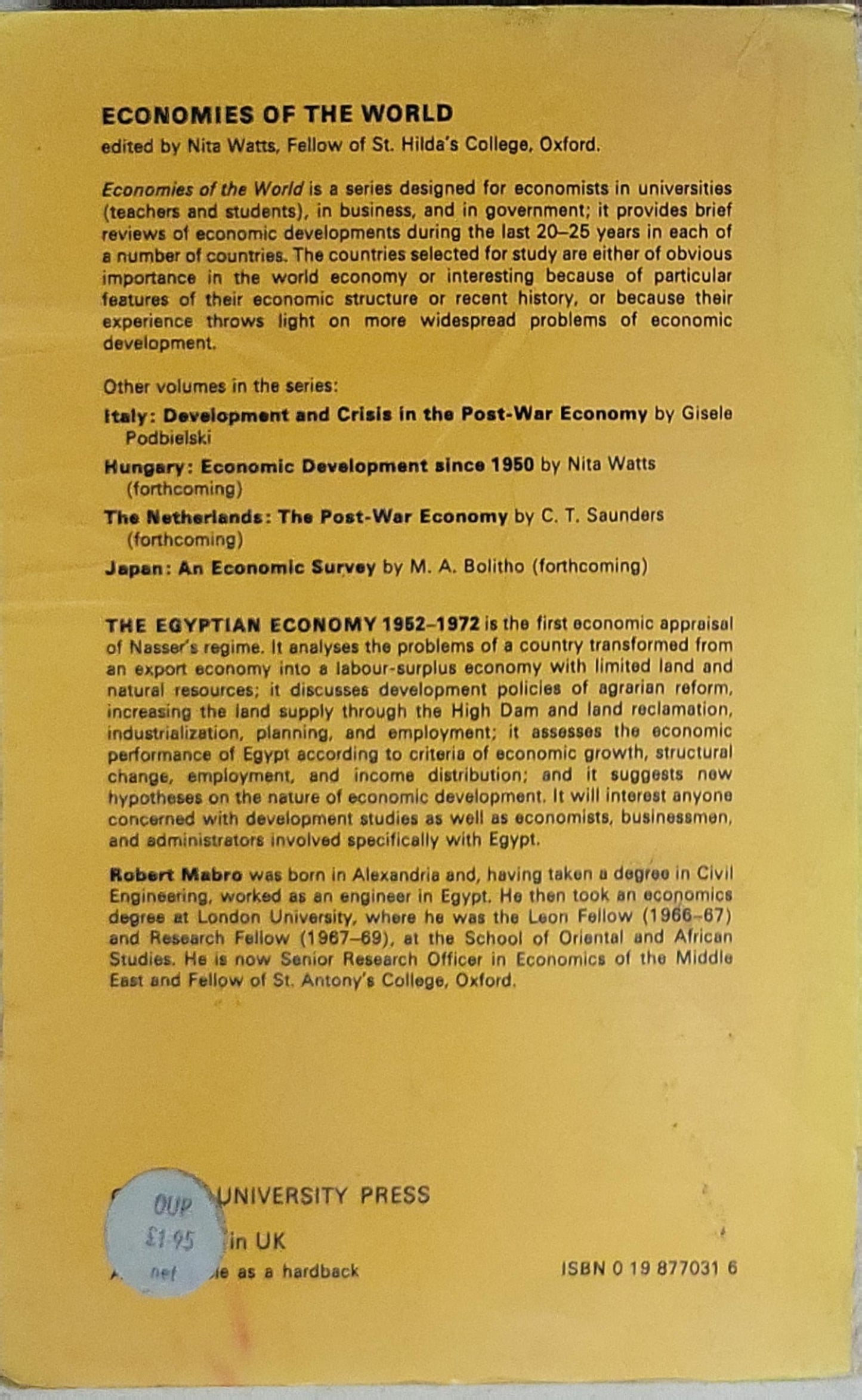 The Egyptian Economy 1952-1972