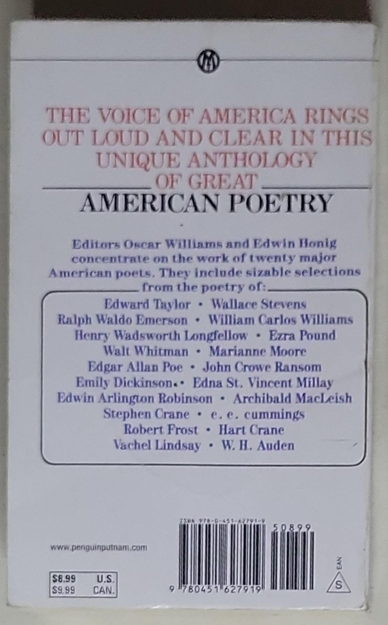 The Mentor Book of Major American Poets: From Edward Taylor and Walt Whitman to Hart Crane and W.H. Auden (Mentor Book)