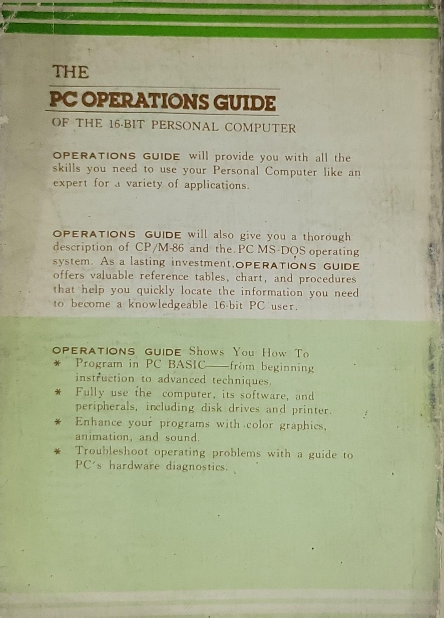 The PC Operations Guide: of the 16-BIT Personal Computer