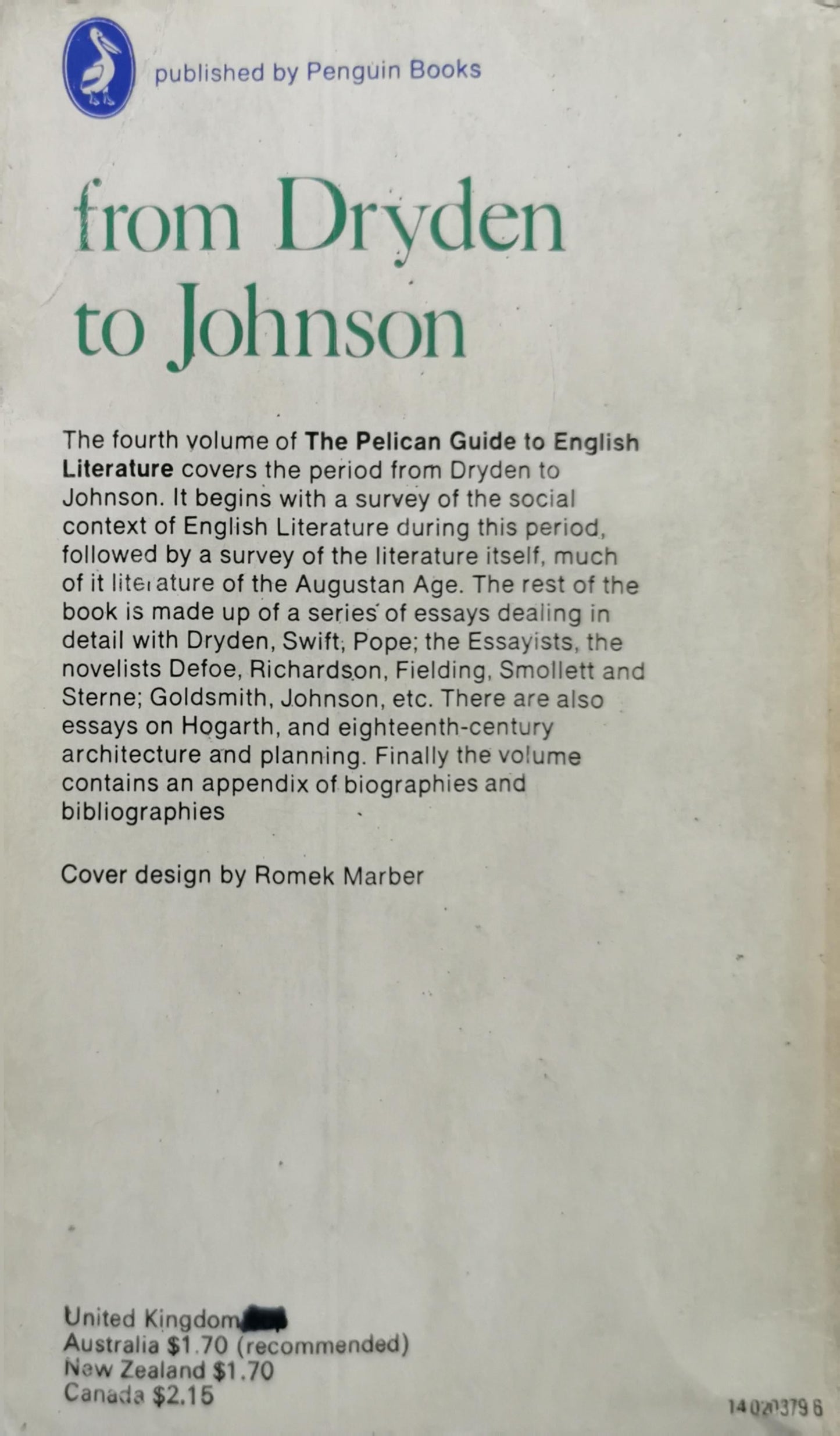 The Pelican Guide to English Literature: From Dryden to Johnson By Boris Ford