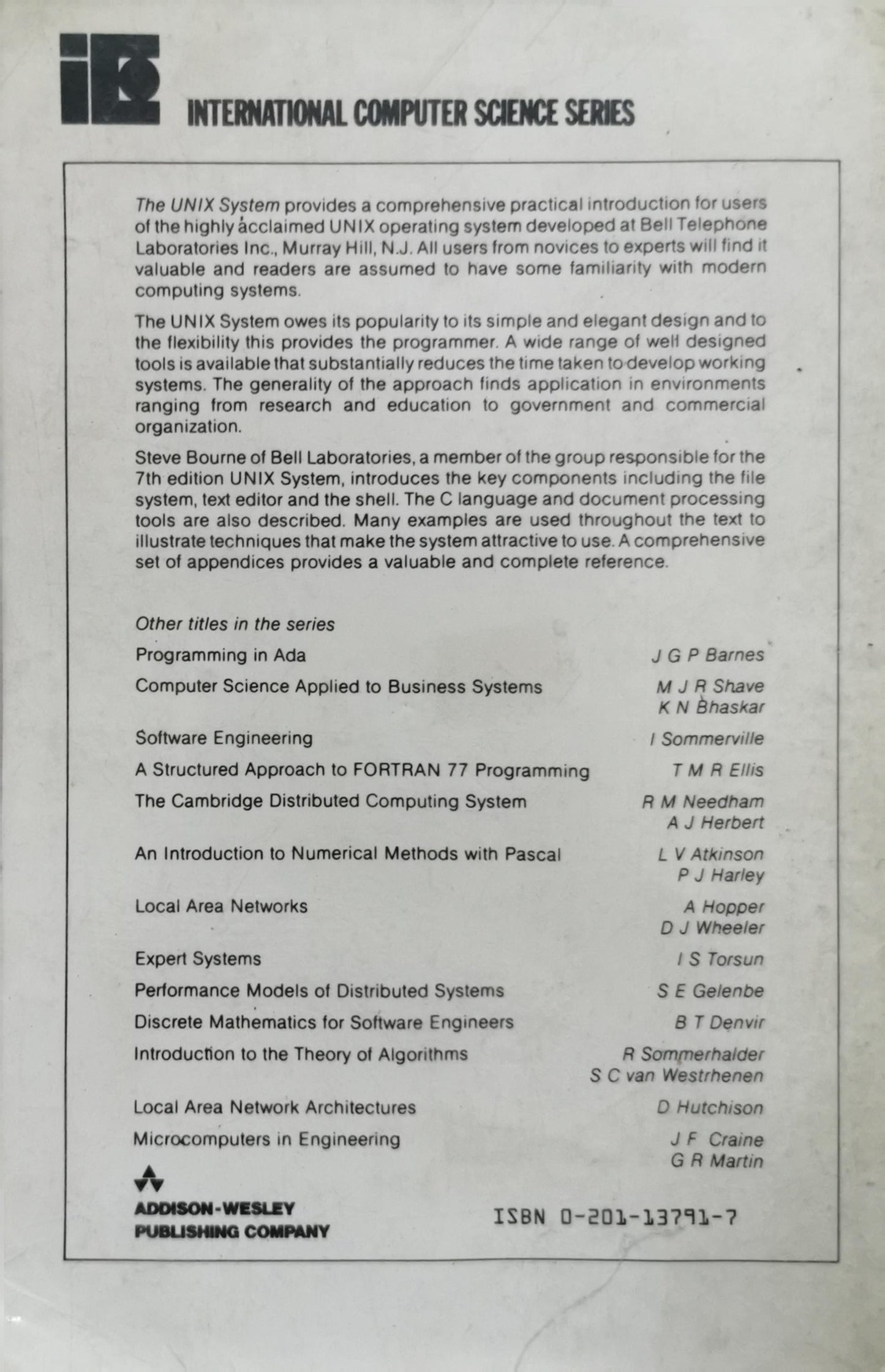 The UNIX System By S. R. Bourne