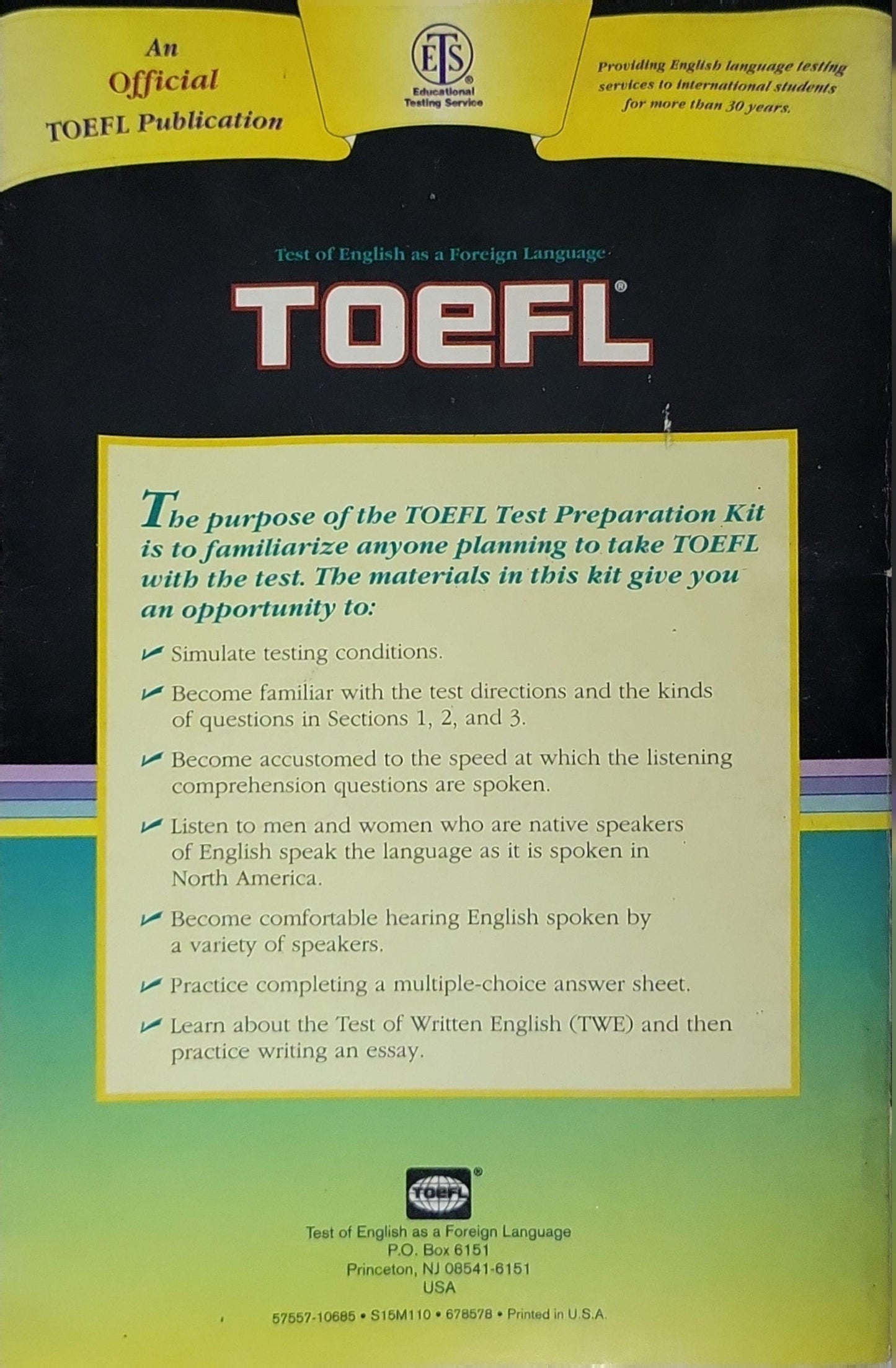 TOEFL test preparation kit: Workbook By Educational Testing Service (ETS)