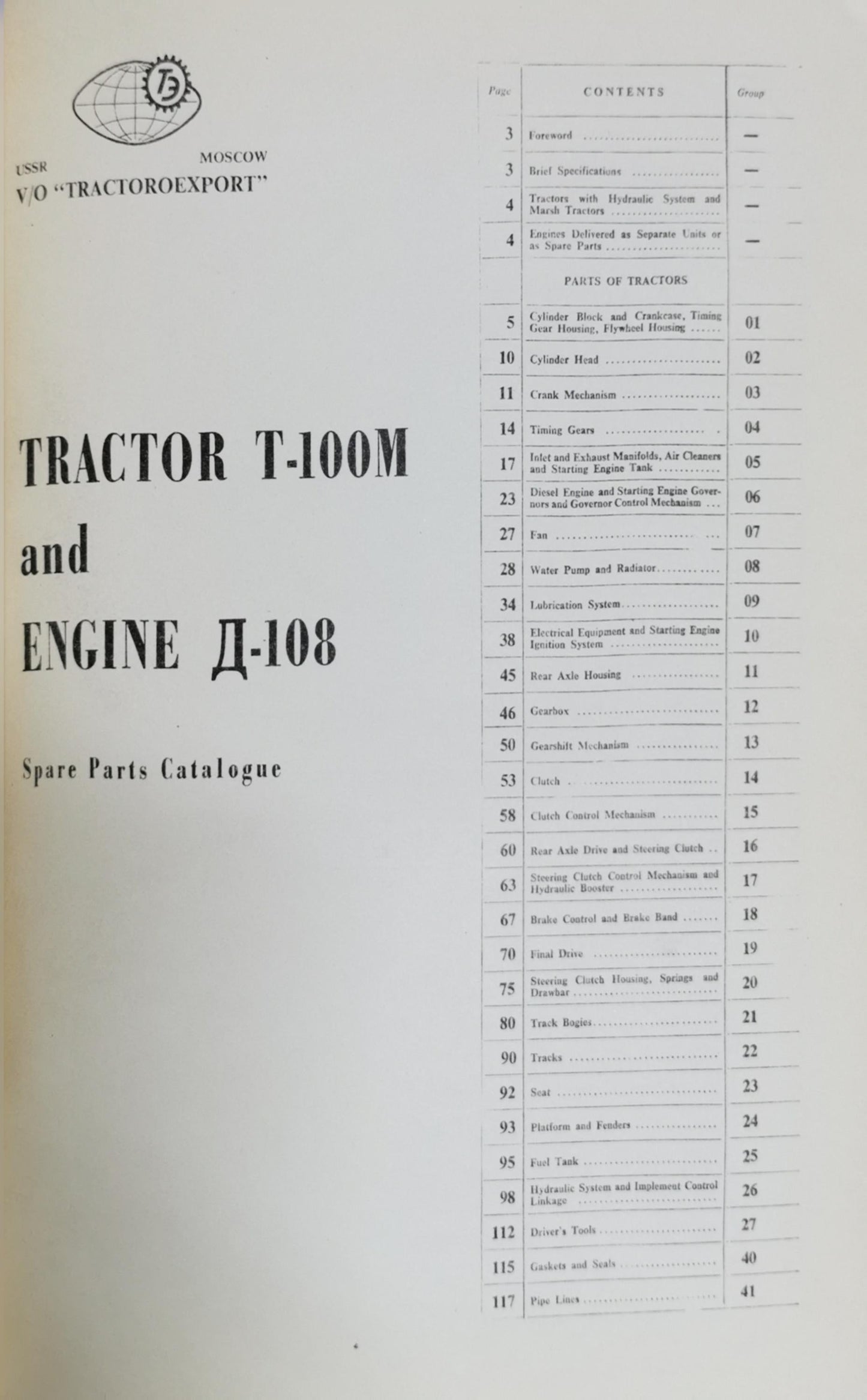 TRACTOR T-100M and ENGINE Д-108: Spare Parts Catalogue