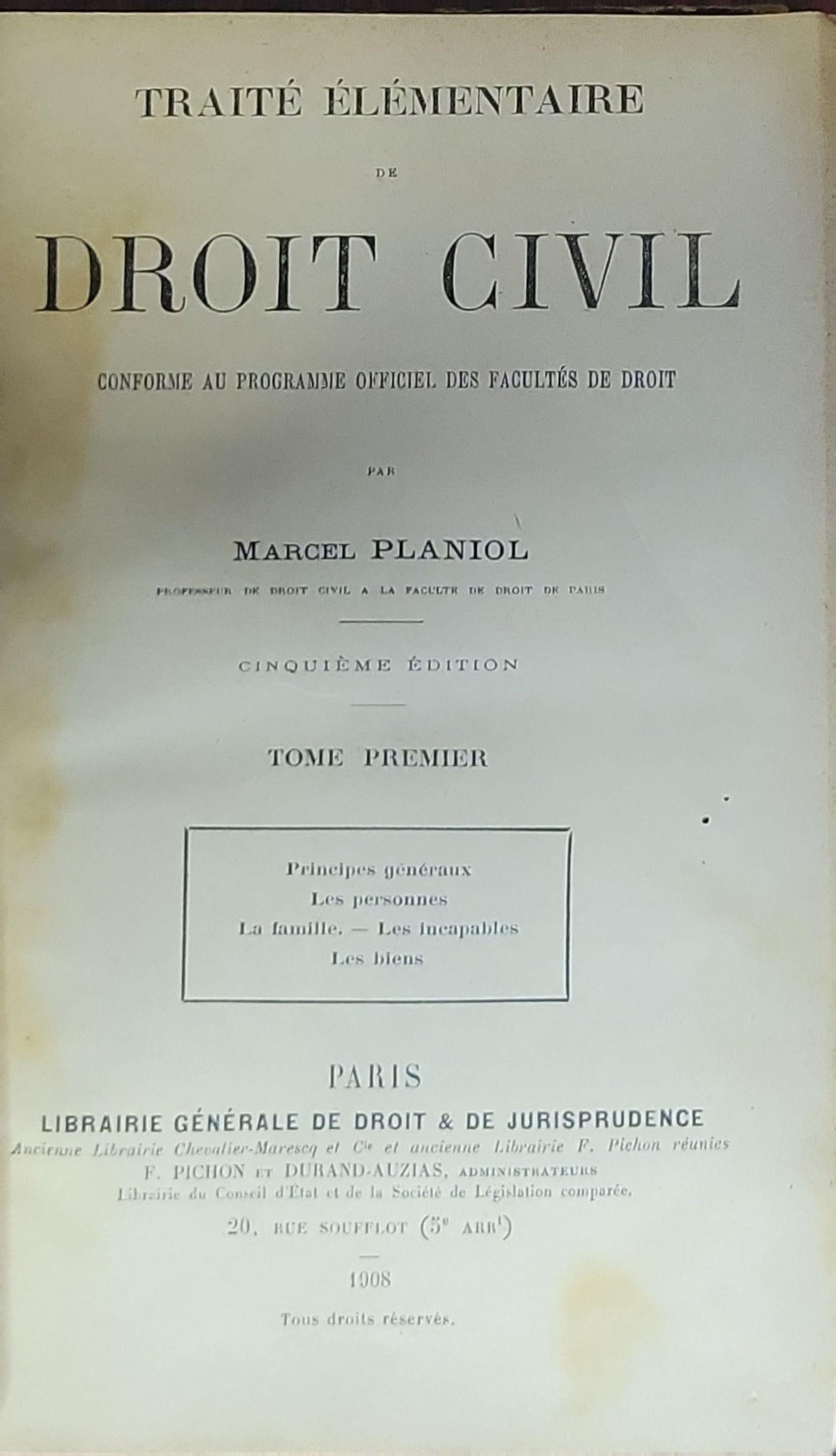 Traité Élémentaire de Droit Civil
