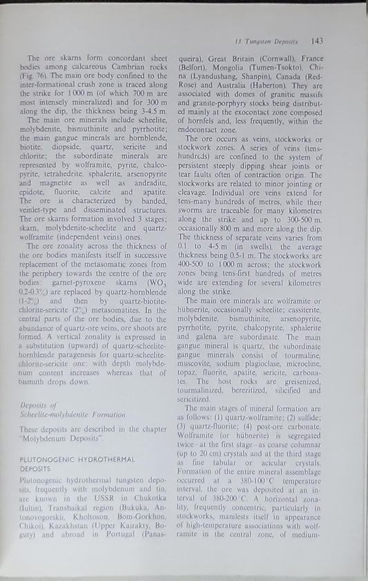 Tungsten Deposits: Studies of Mineral Deposits