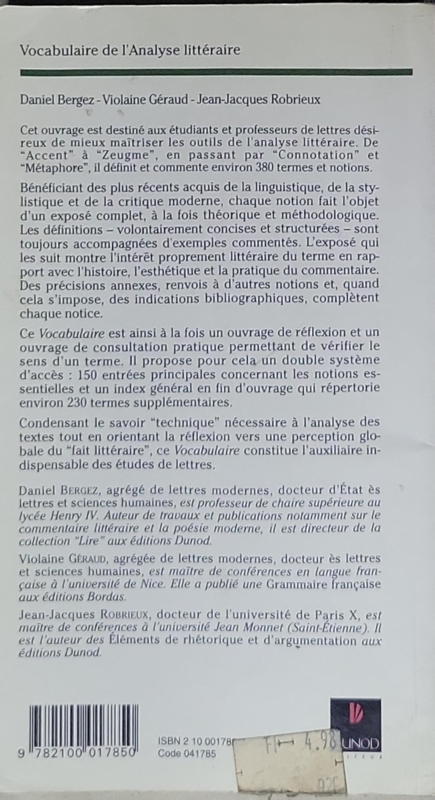 Vocabulaire de l'Analyse littéraire