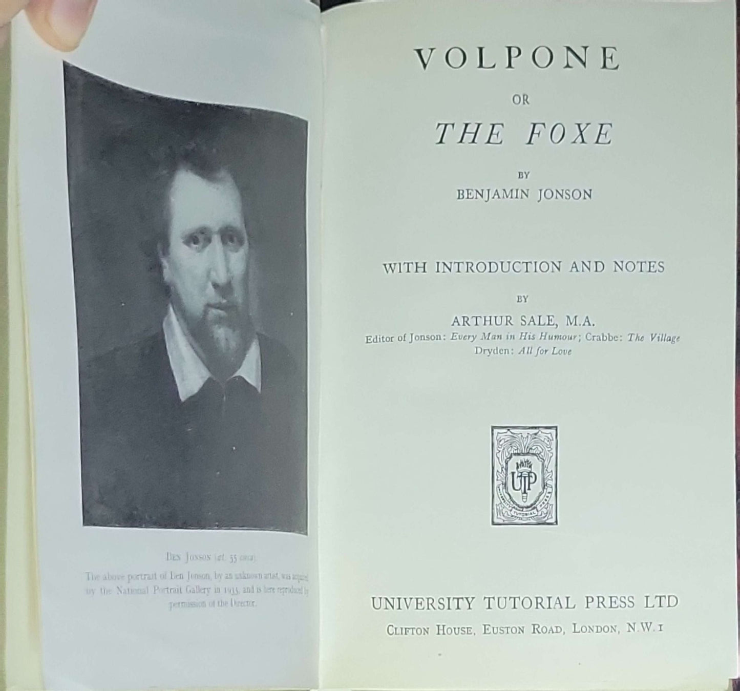Volpone; or, The Foxe: by Ben Jonson; with introduction and notes by Arthur Sale