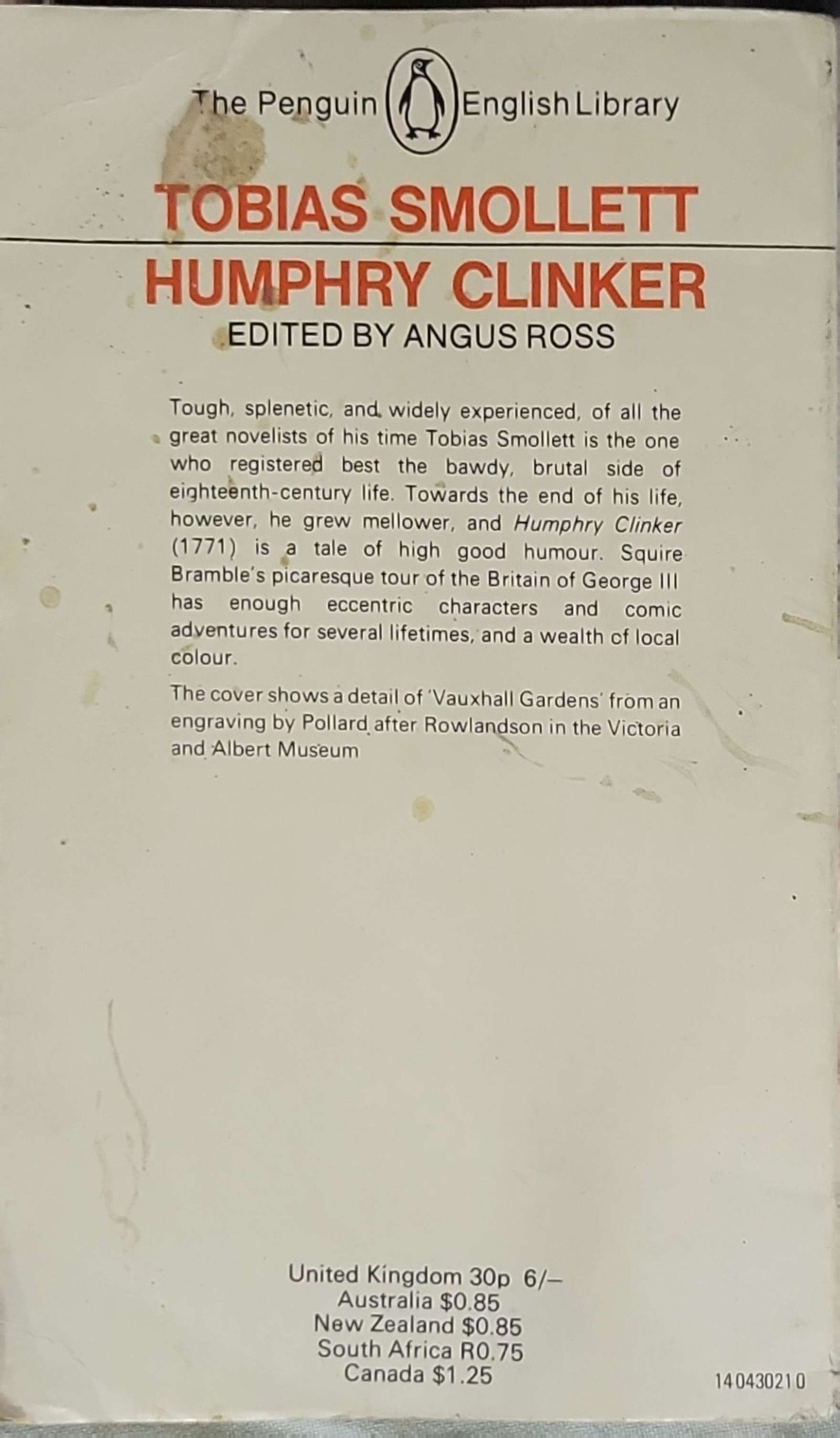 Humphry Clinker (1967): Edited by Angus Ross (Penguin English Library) By Tobias Smollett