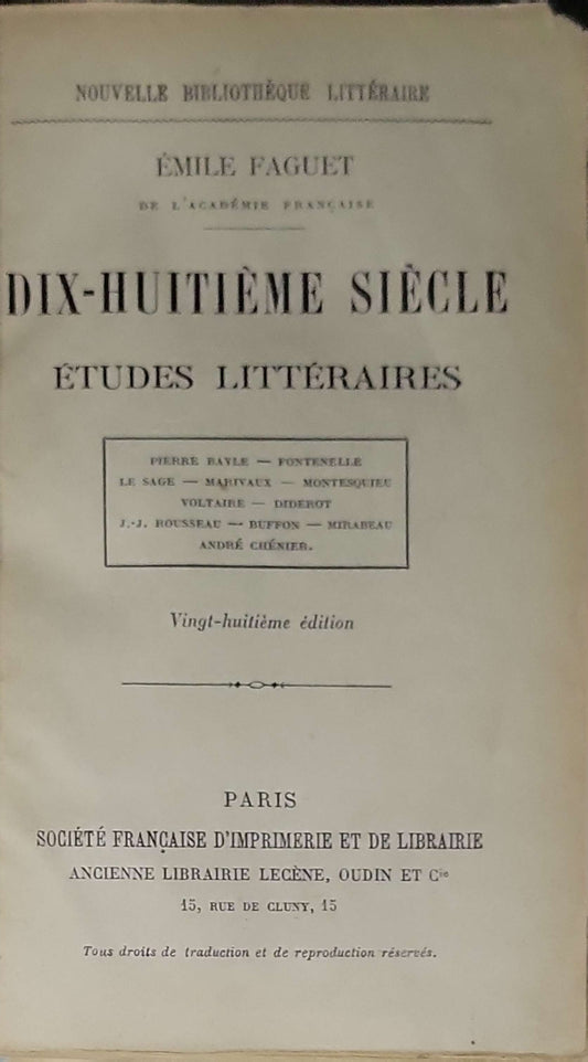 Dix-huitième siècle : Études littéraires: Vingt-huitième édition By Émile Faguet