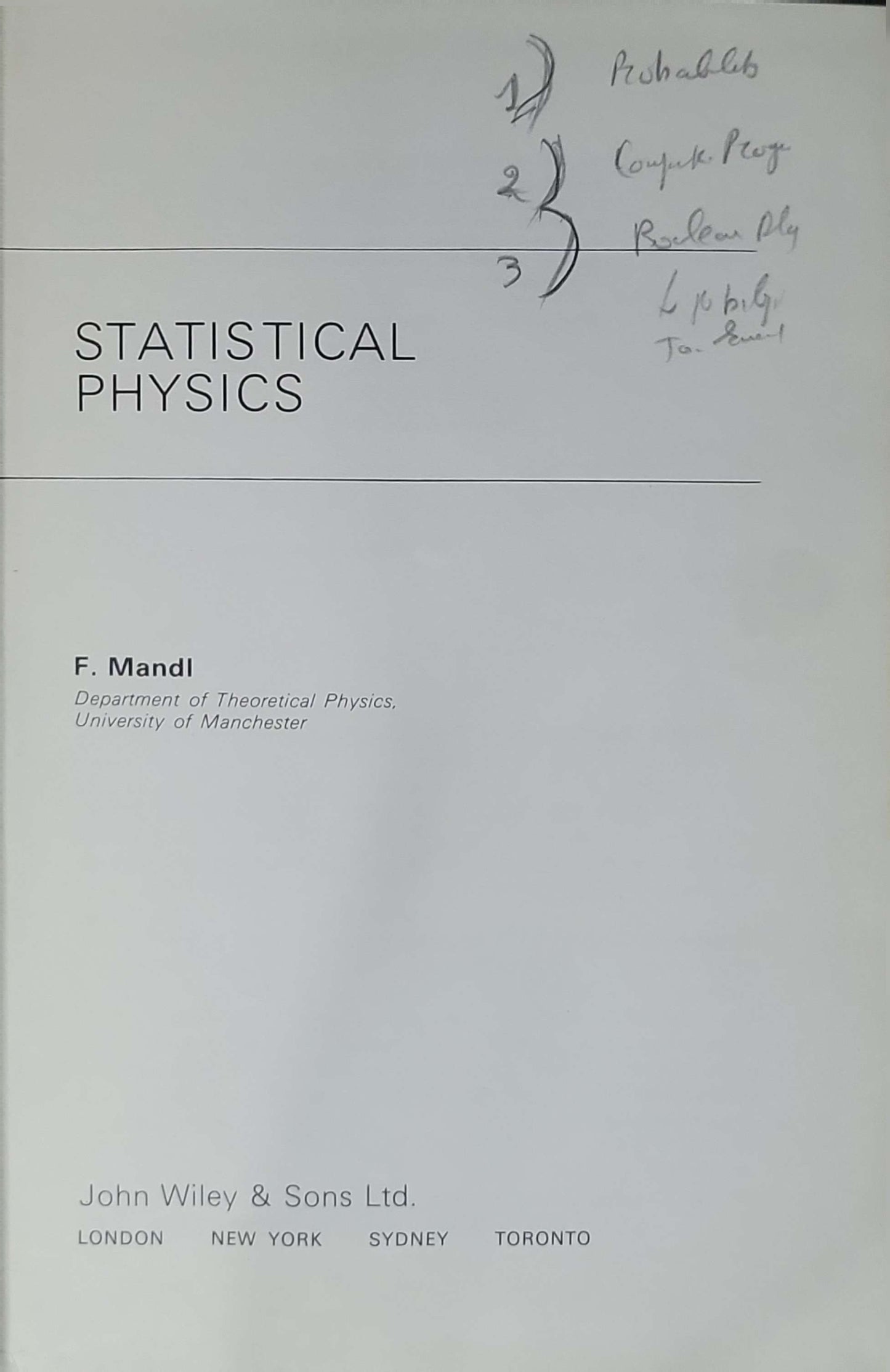 Statistical Physics By F. Mandl