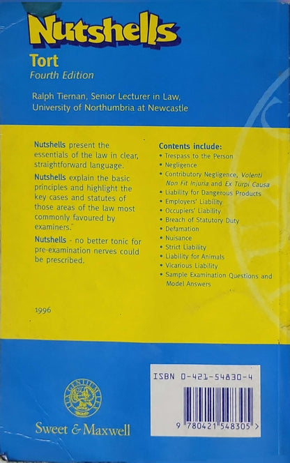 Nutshells: Tort (1996): Fourth Edition By Ralph Tiernan