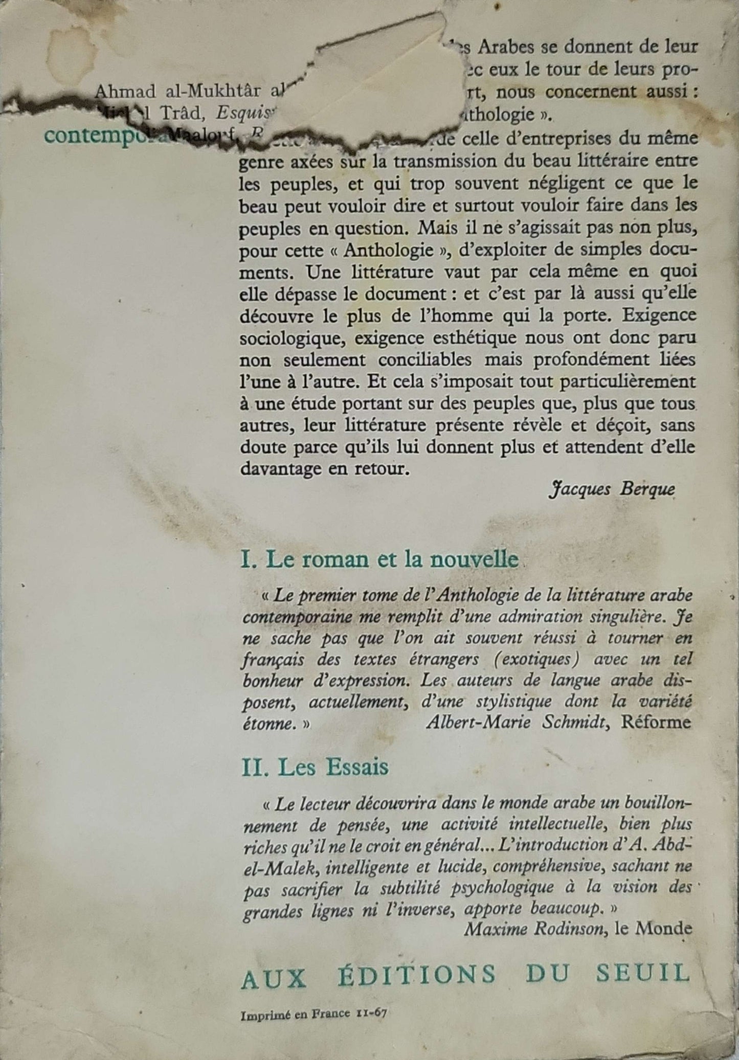 Anthologie de la littérature arabe contemporaine (1967): Tome 3 : La Poésie — Préface de Georges Henein By Luc Norin and Edouard Tarabay